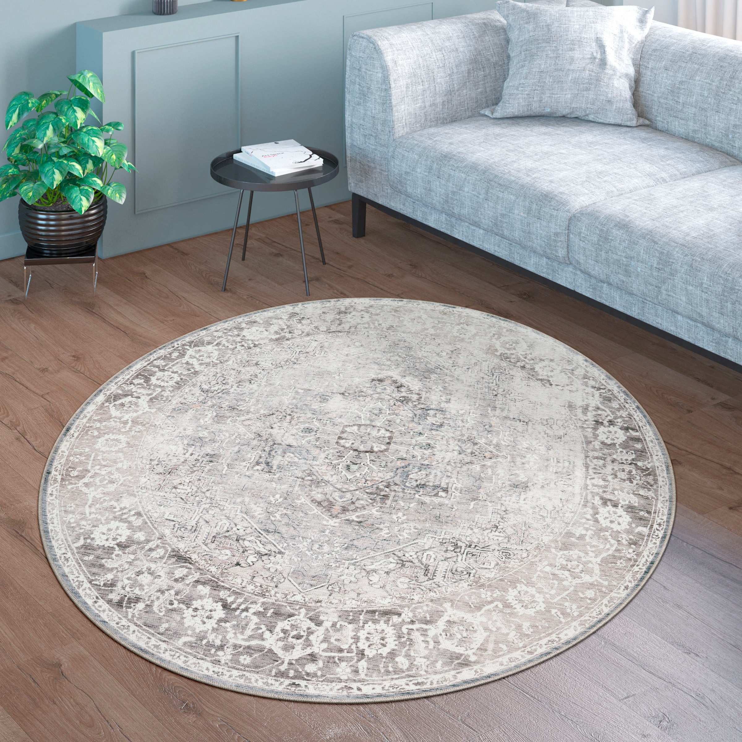 Paco Home Teppich »Lyon 333«, rund, 4 mm Höhe, Kurzflor, Orient-Optik, Vintage Design, waschbar