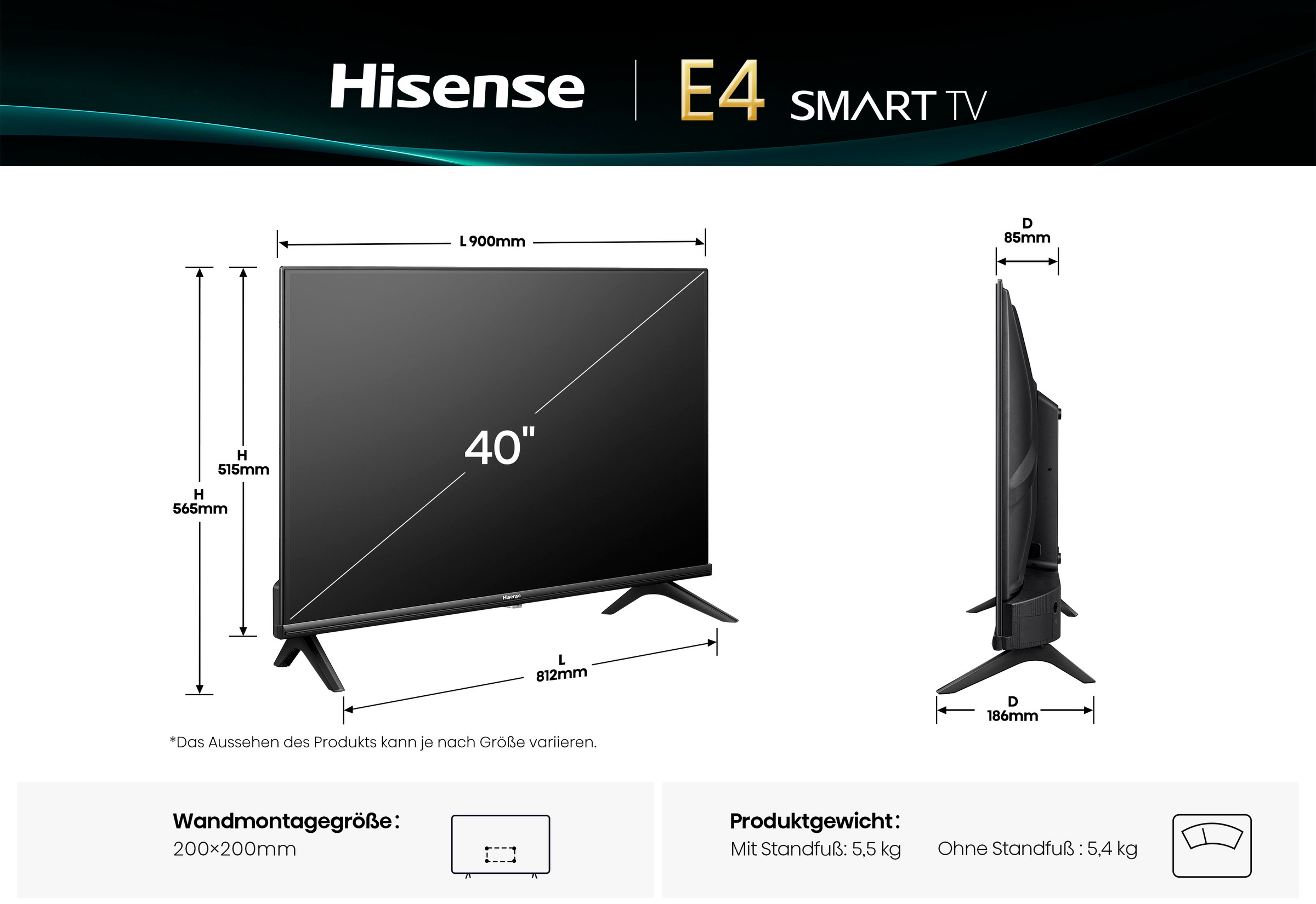 Hisense LED-Fernseher »40E4QT«, Full HD, Smart-TV, 2K FHD