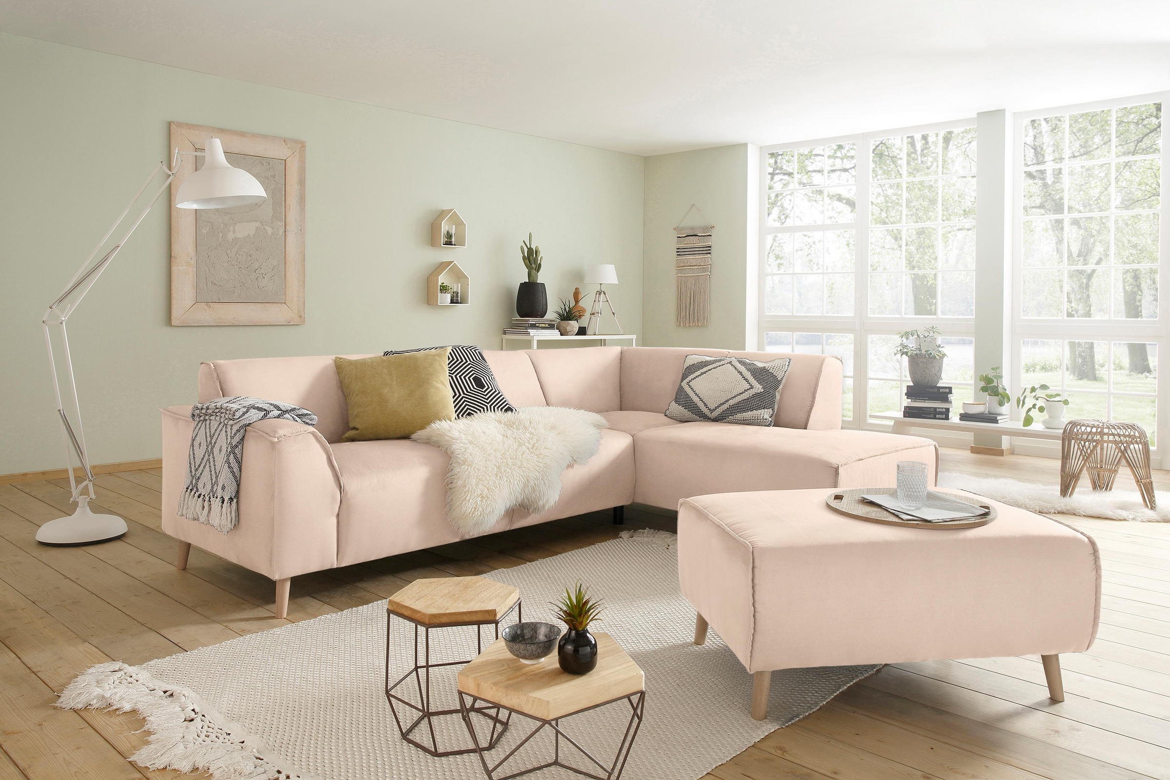 Home affaire Ecksofa »Julia L-Form«, Federkern-Polsterung, Holzfüße, Keder