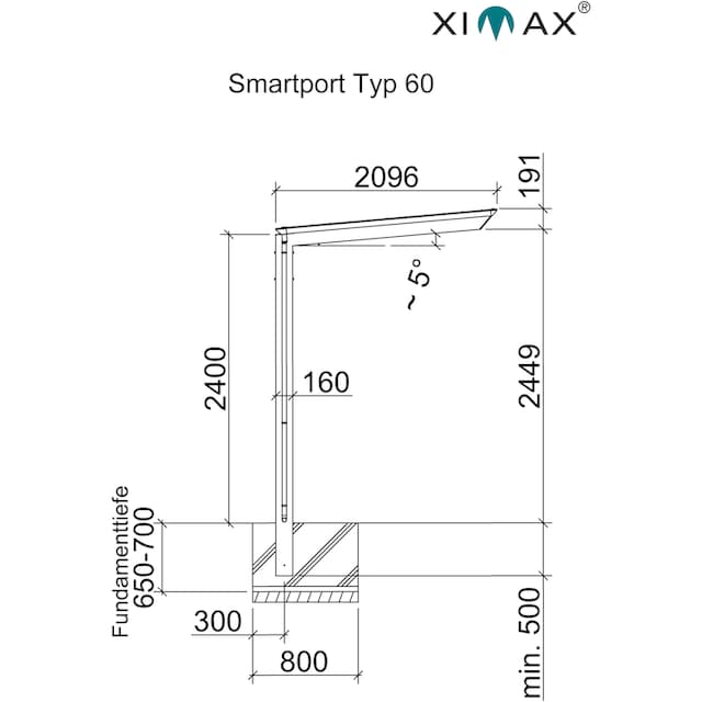Ximax Einzelcarport »Smart Port Typ 60 Standard-Edelstahl-Look«, Aluminium,  194 cm, edelstahlfarben, Aluminium online bestellen