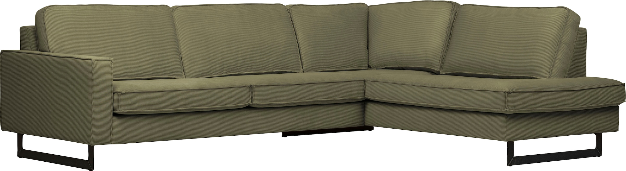 Places of Style Ecksofa »Pinto, 290 cm, Cord, Chenille, Lederoptik, Ottomane links / rechts«, mit Keder, schwarze Metallfüße, Wellenunterfederung