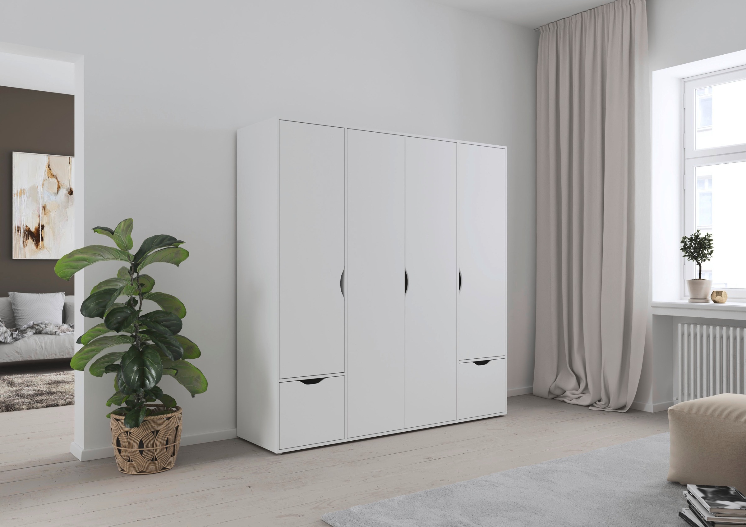 rauch Drehtürenschrank »Kleiderschrank Schrank Garderobe Wäscheschrank NARAI mit Schubladen«, (in 3 verschiedenen Ausstattungen BASIC/CLASSIC/PREMIUM), Griffausfräsungen für eine grifflose Optik TOPSELLER MADE IN GERMANY