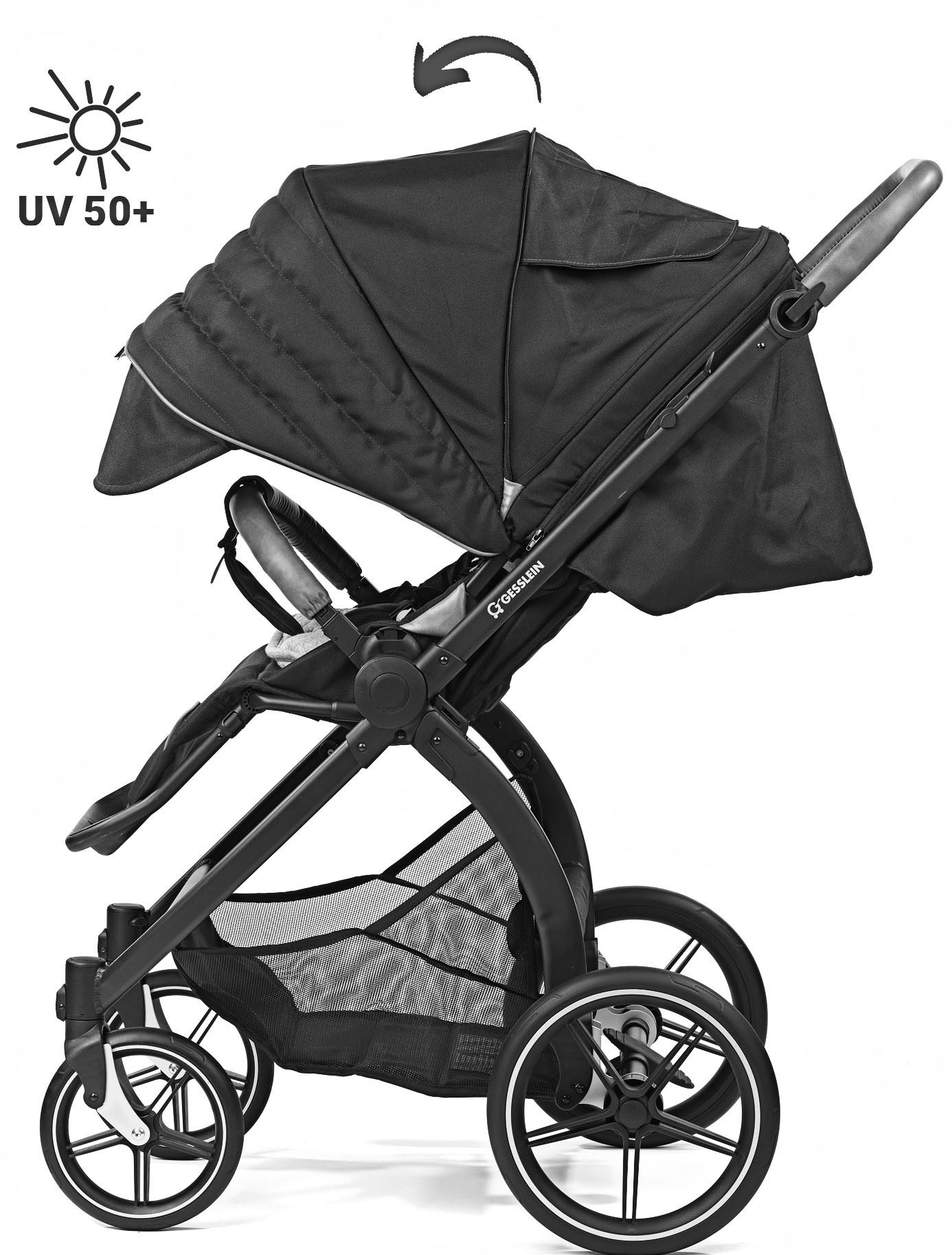 Gesslein Kombi-Kinderwagen »FX4 Soft+ mit Aufsatz Swing schwarz, beere«, mit Babywanne C3 und Babyschalenadapter