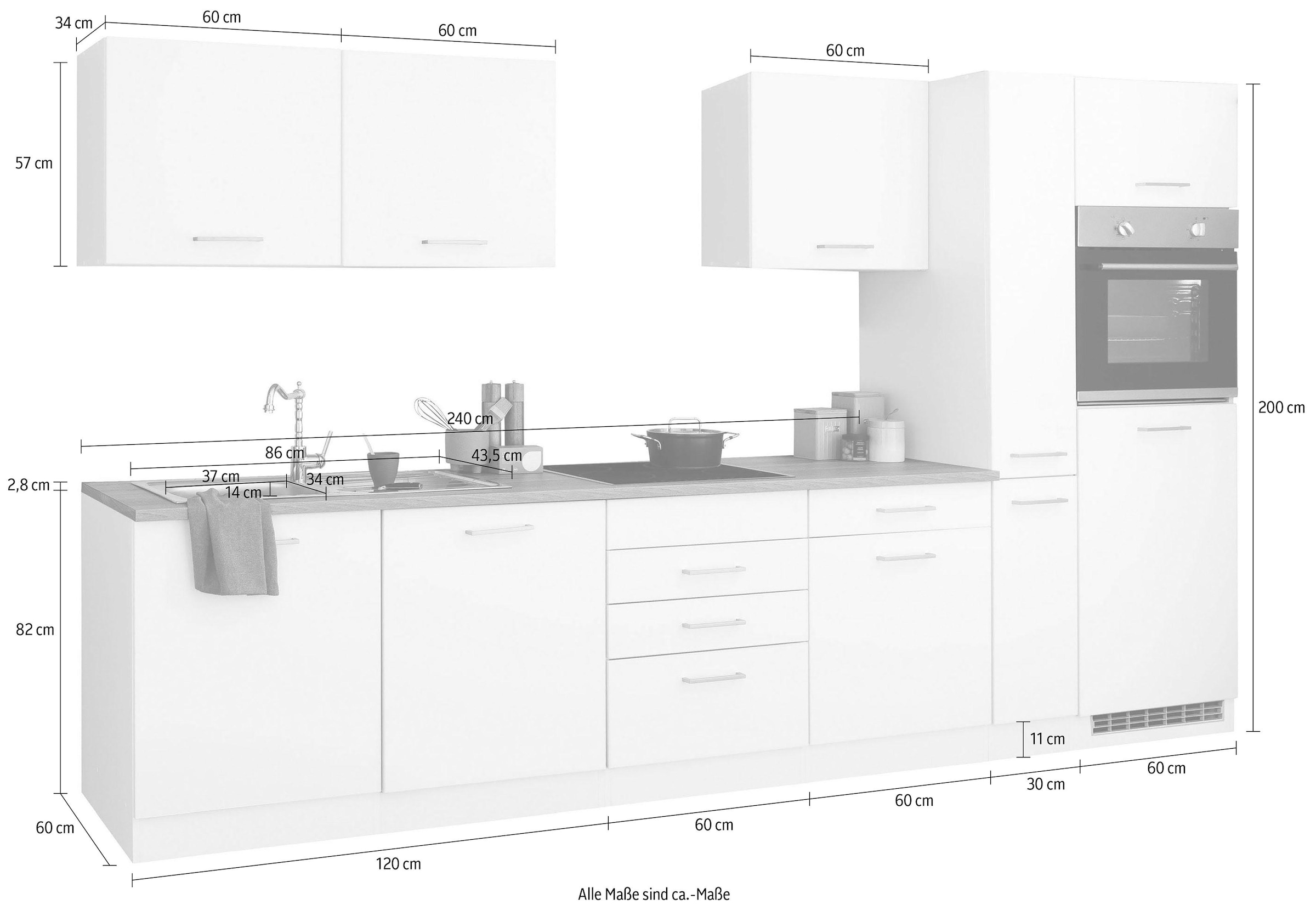 KOCHSTATION Küchenzeile »KS-Visby«, ohne E-Geräte, Breite 330 cm für Kühlschrank