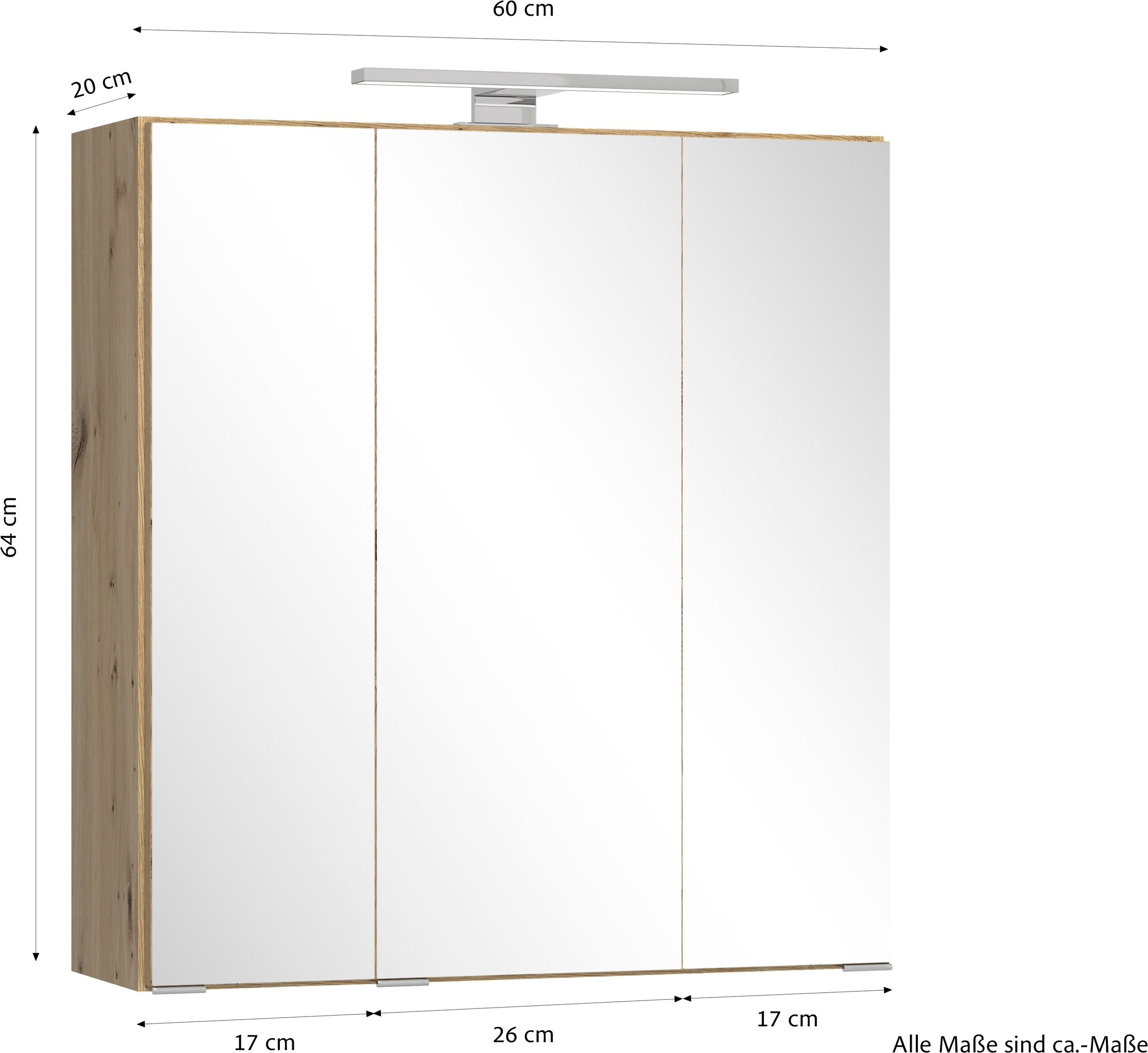 welltime Badezimmerspiegelschrank »CABO, gedämpfte Scharniere« Rundumsicht, dank besonderer Klapptechnik