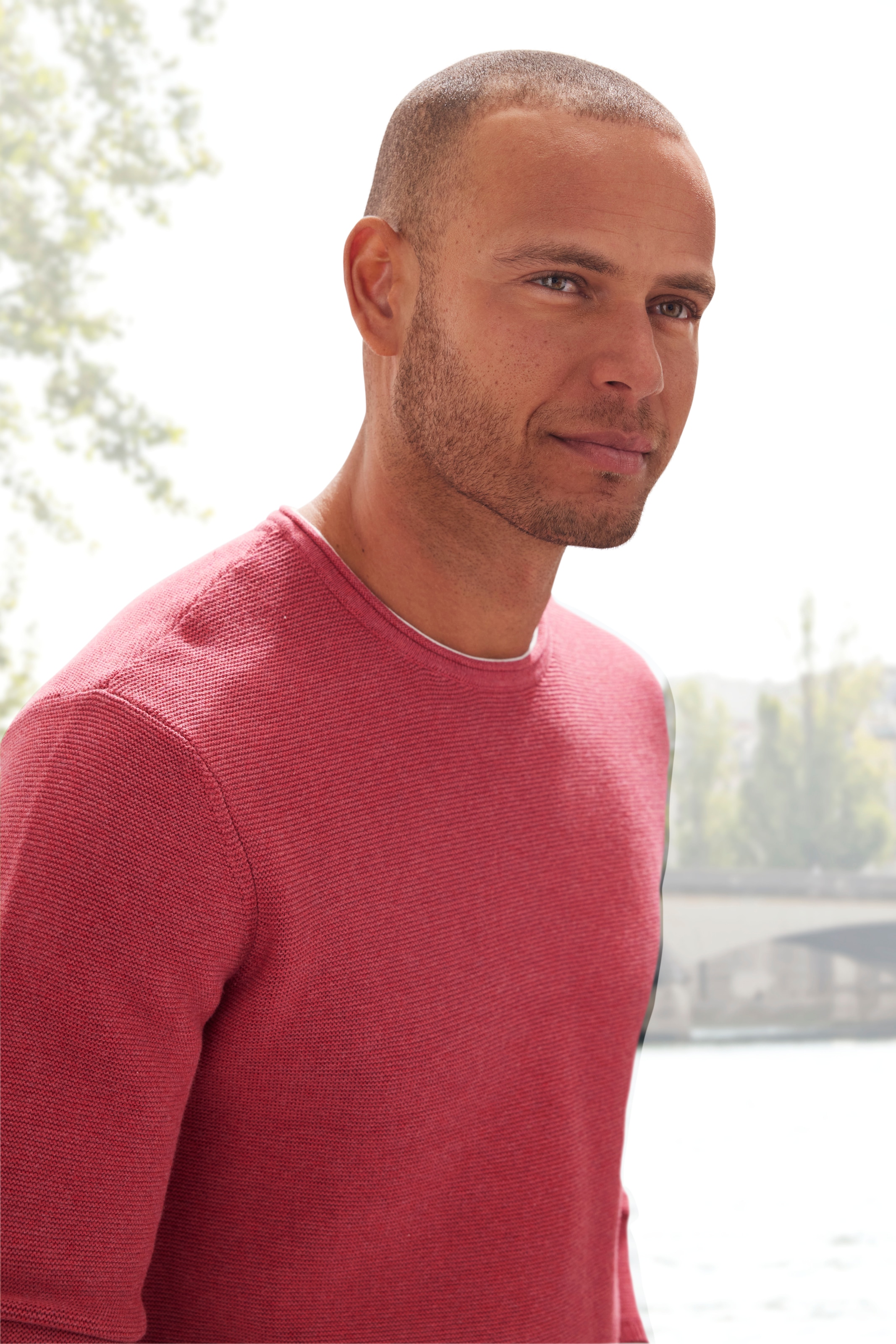 AUTHENTIC LE JOGGER Strickpullover, mit Double-Layer Optik, Rundhalspullover aus reiner Baumwolle