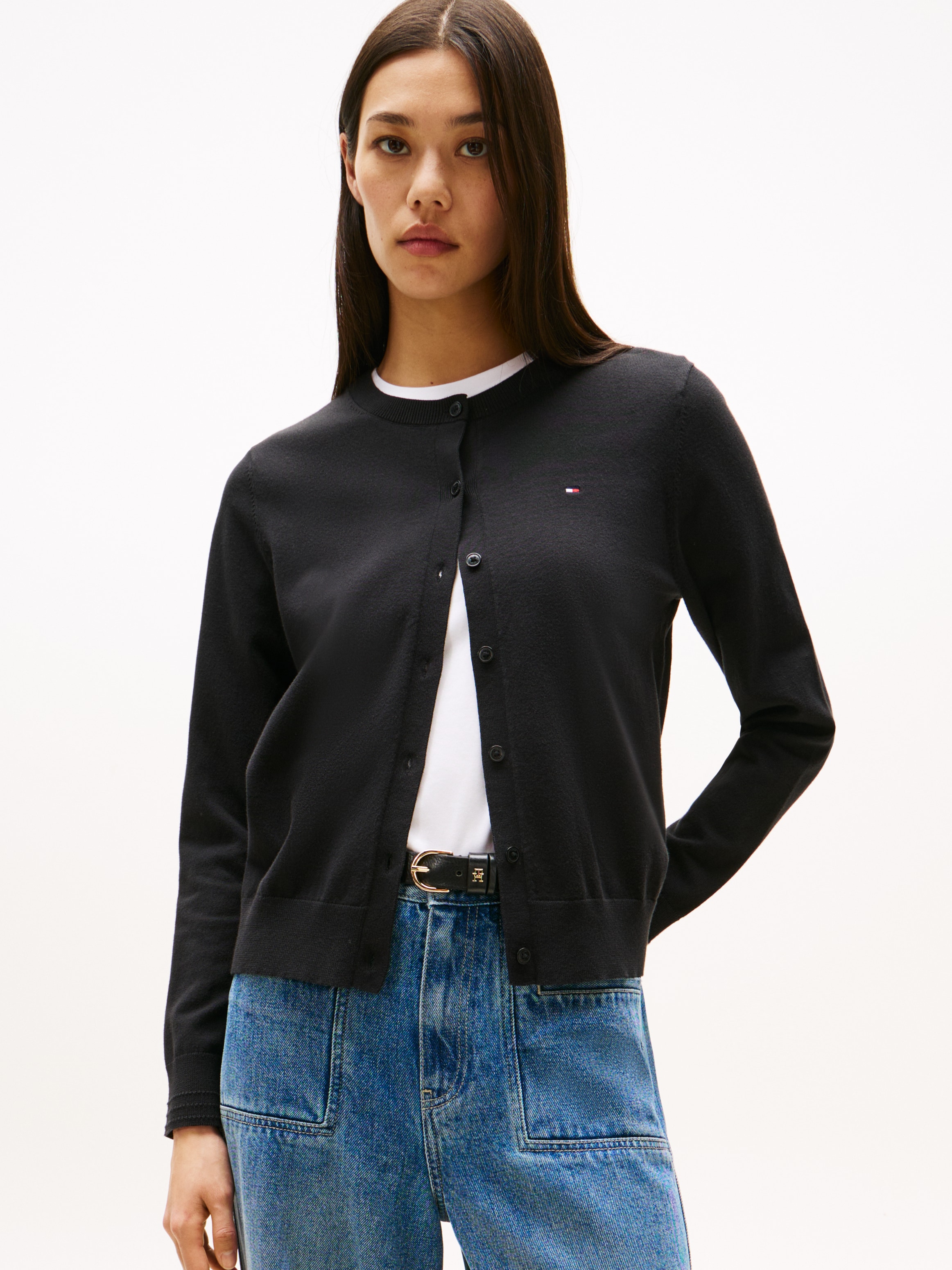 Tommy Hilfiger Cardigan »CO JERSEY STITCH CARDIGAN«, mit Logostickerei