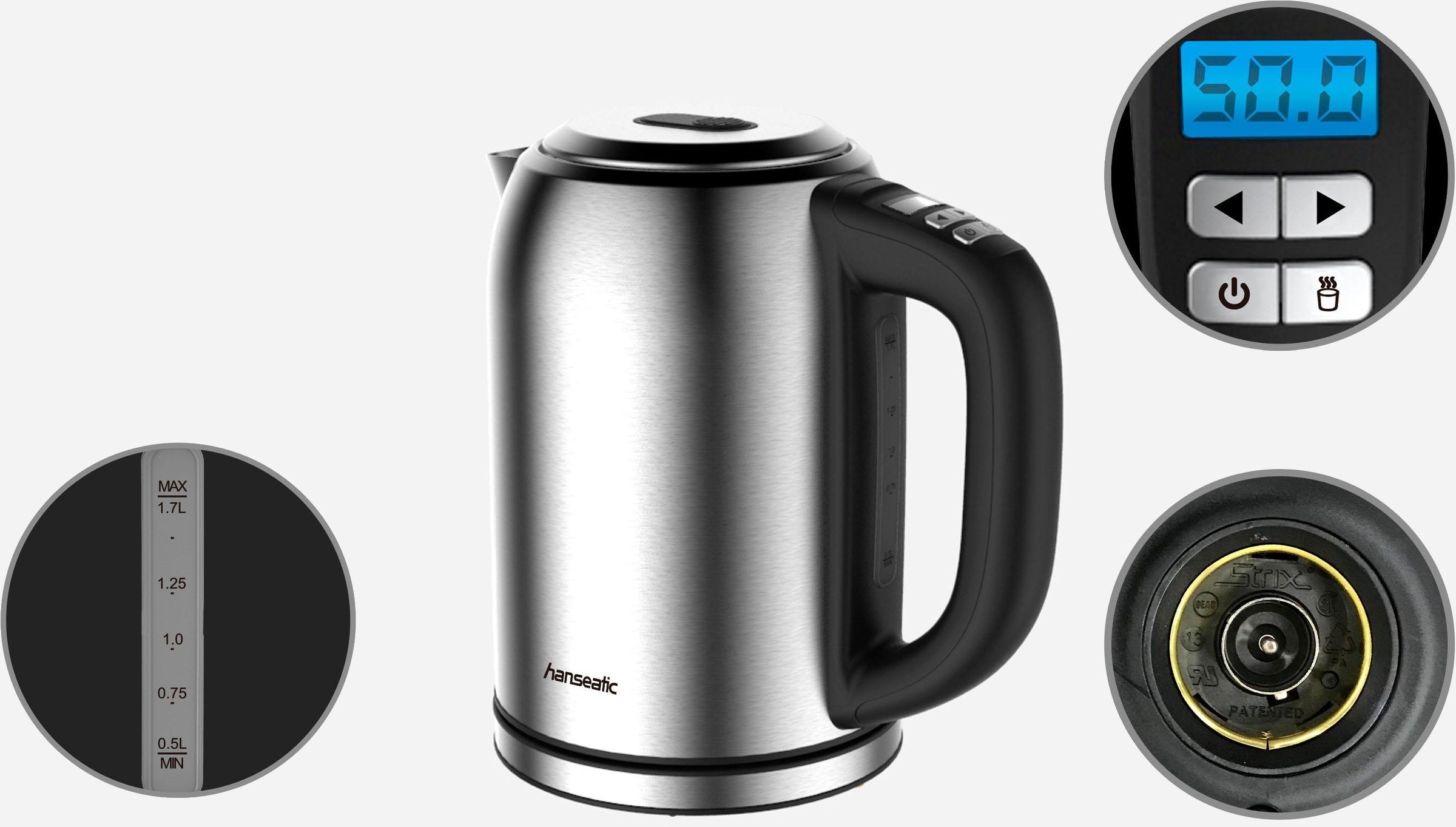 Hanseatic Wasserkocher »17012850«, 1,7 l, 2200 W, mit digitaler Temperaturanzeige