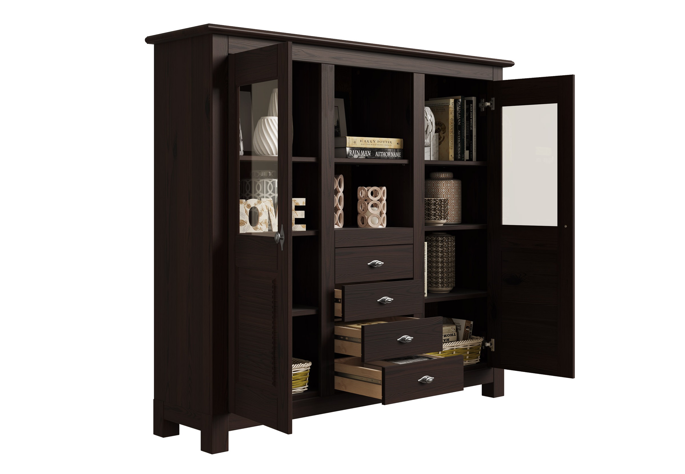 Home affaire Buffet »Rauna«, Highboard, massive Kiefer, Türen mit Glaseinsätzen, B/H 146/134 cm