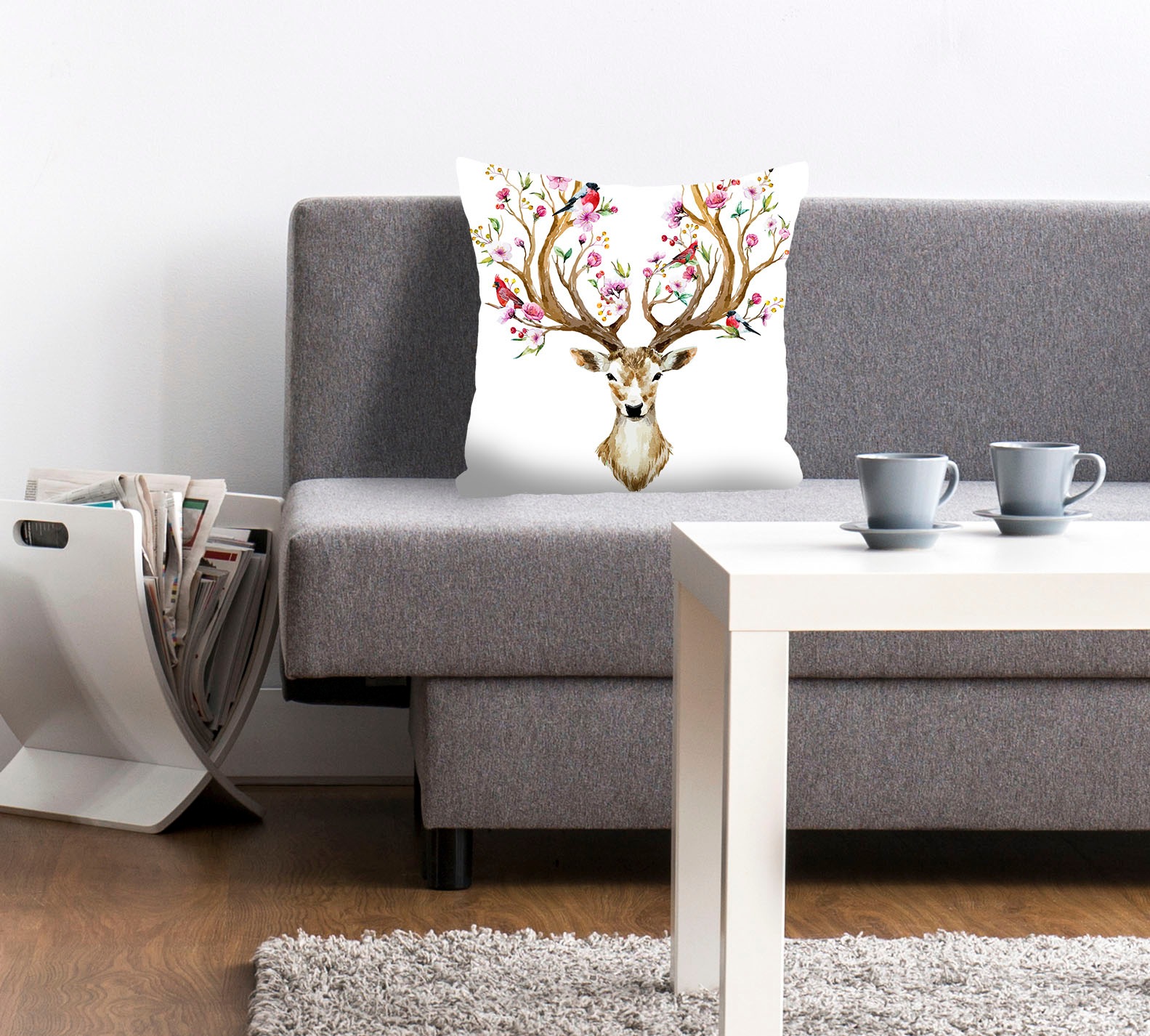 queence Dekokissen »Jim«, Kissenhülle,Hirsch mit Blumengeweih,Tiermotiv,Flo günstig online kaufen