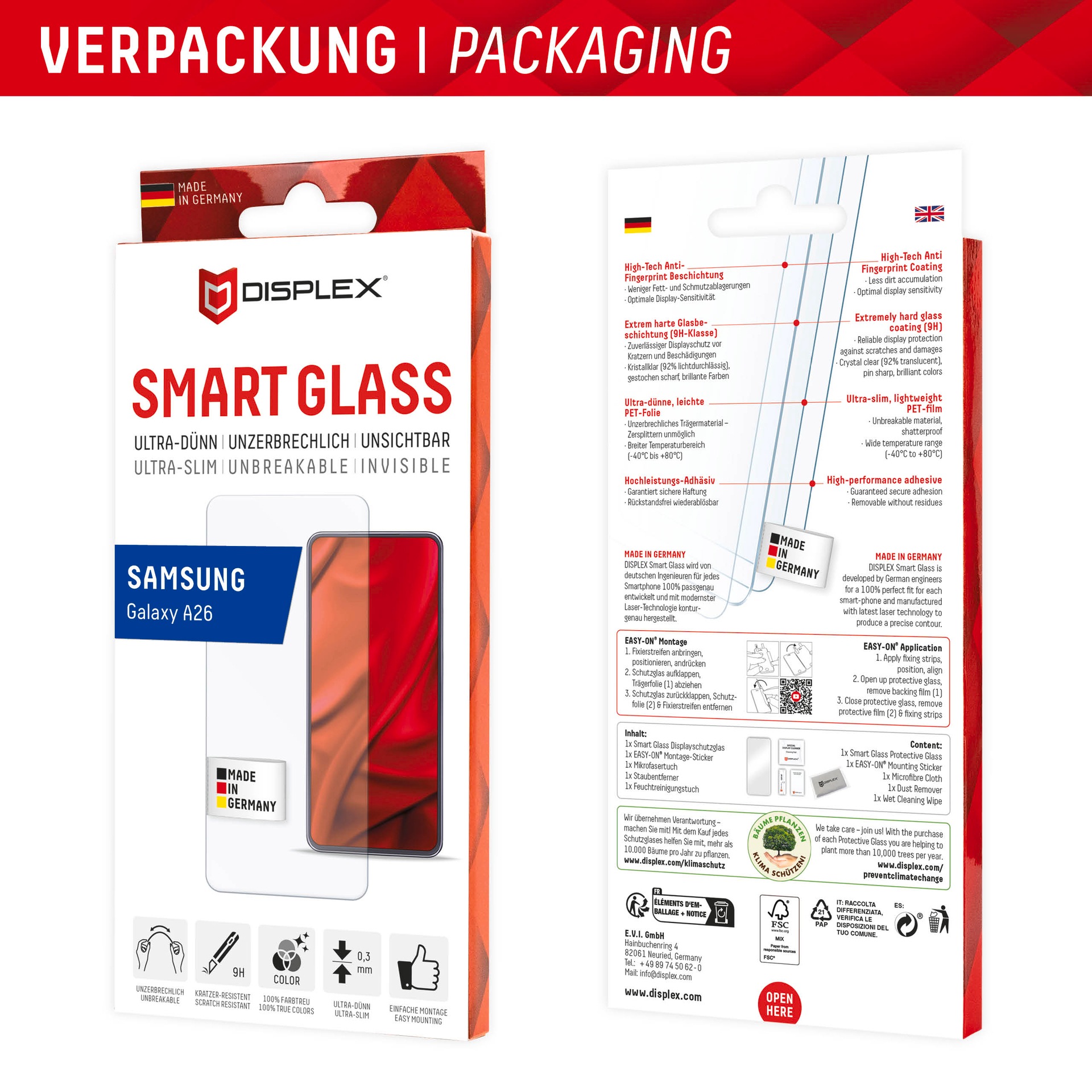 Displex Displayschutzglas »Smart Glass Screen Protection - ultra-dünn, unzerbrechlich, unsichtbar« für Samsung Galaxy A26 Displayschutzfolie, Schutzfolie, Bildschirmschutz, kratz- & stoßfest