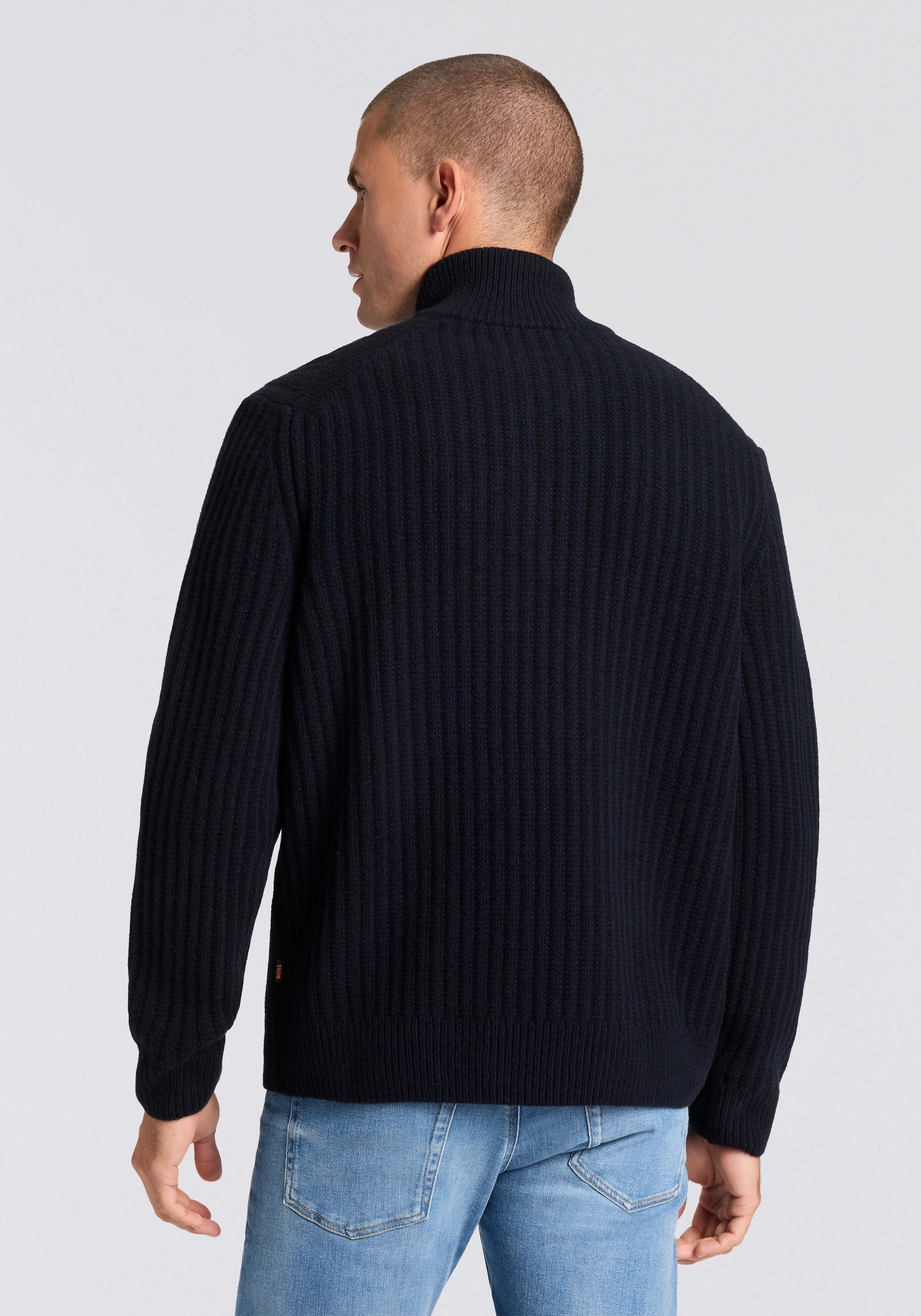 BOSS ORANGE Strickpullover »Kwinter« Troyer-Kragen, Rippstrick, relaxed fit