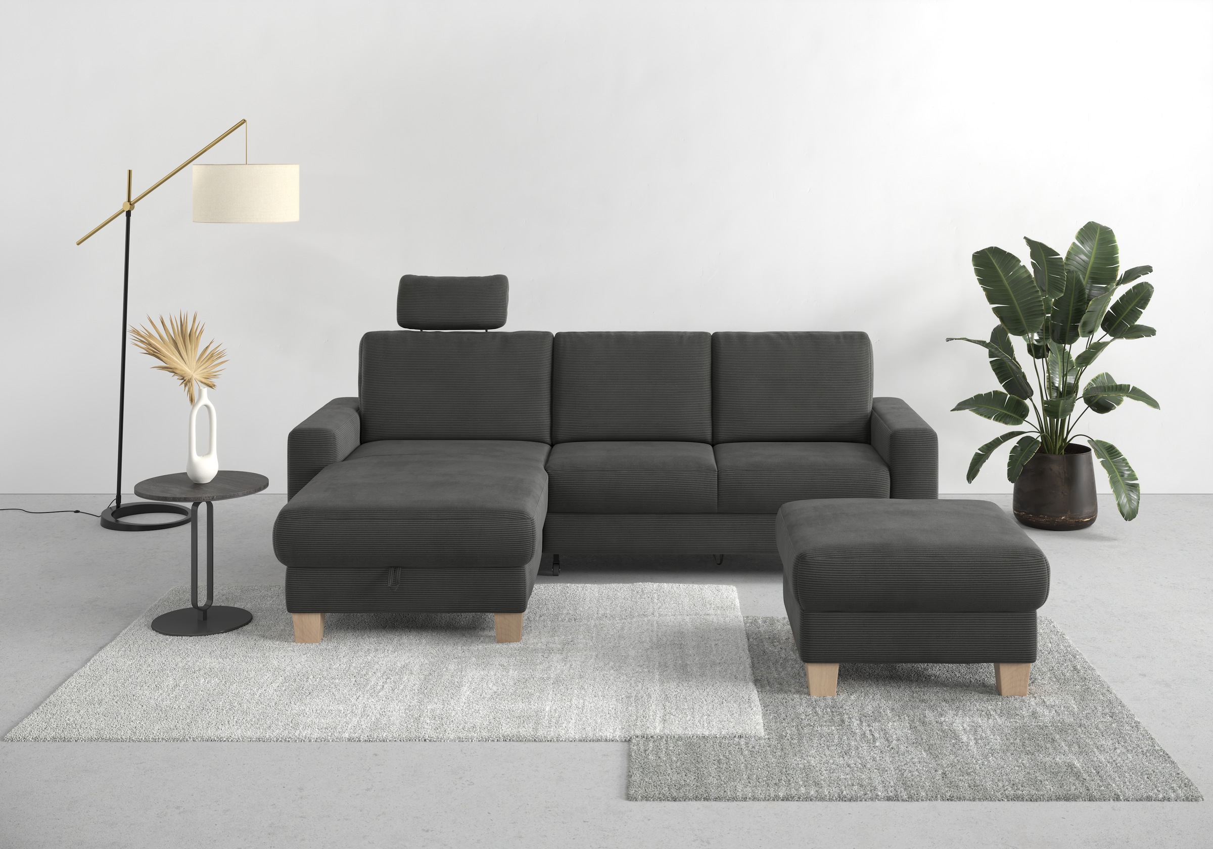 Home affaire Ecksofa »Summer L-Form«, mit Recamiere, mit oder ohne Bettfunktion und Bettkasten, Cord-Bezug