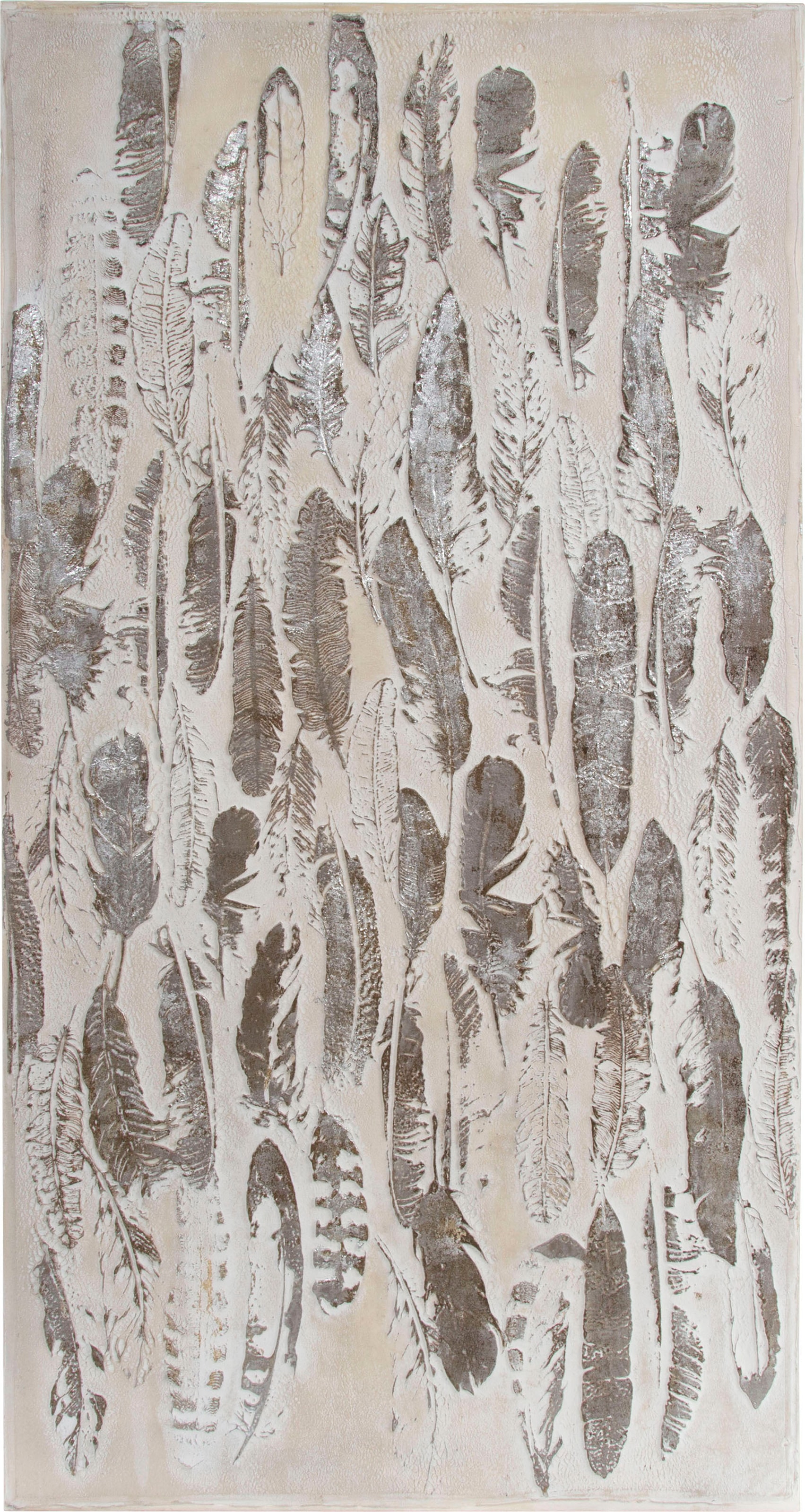 Myflair Möbel & Accessoires Ölbild »Gemälde Madie, silberfarben«, Bild auf Leinwand, Motiv Federn, 100x50 cm, Wohnzimmer