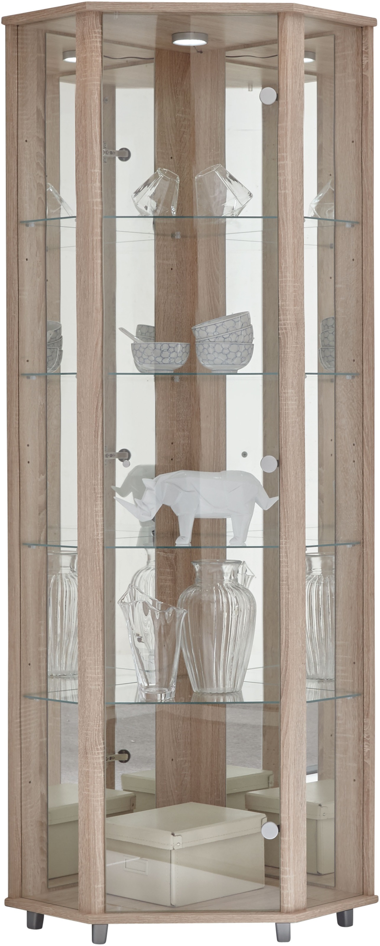 fif möbel Eckvitrine »TRIO Höhe ca. 172 cm, ink. Beleuchtung«, Eckvitrine/Glasvitrine 1x Glastür, perfekt für Sammler, Sammlervitrine