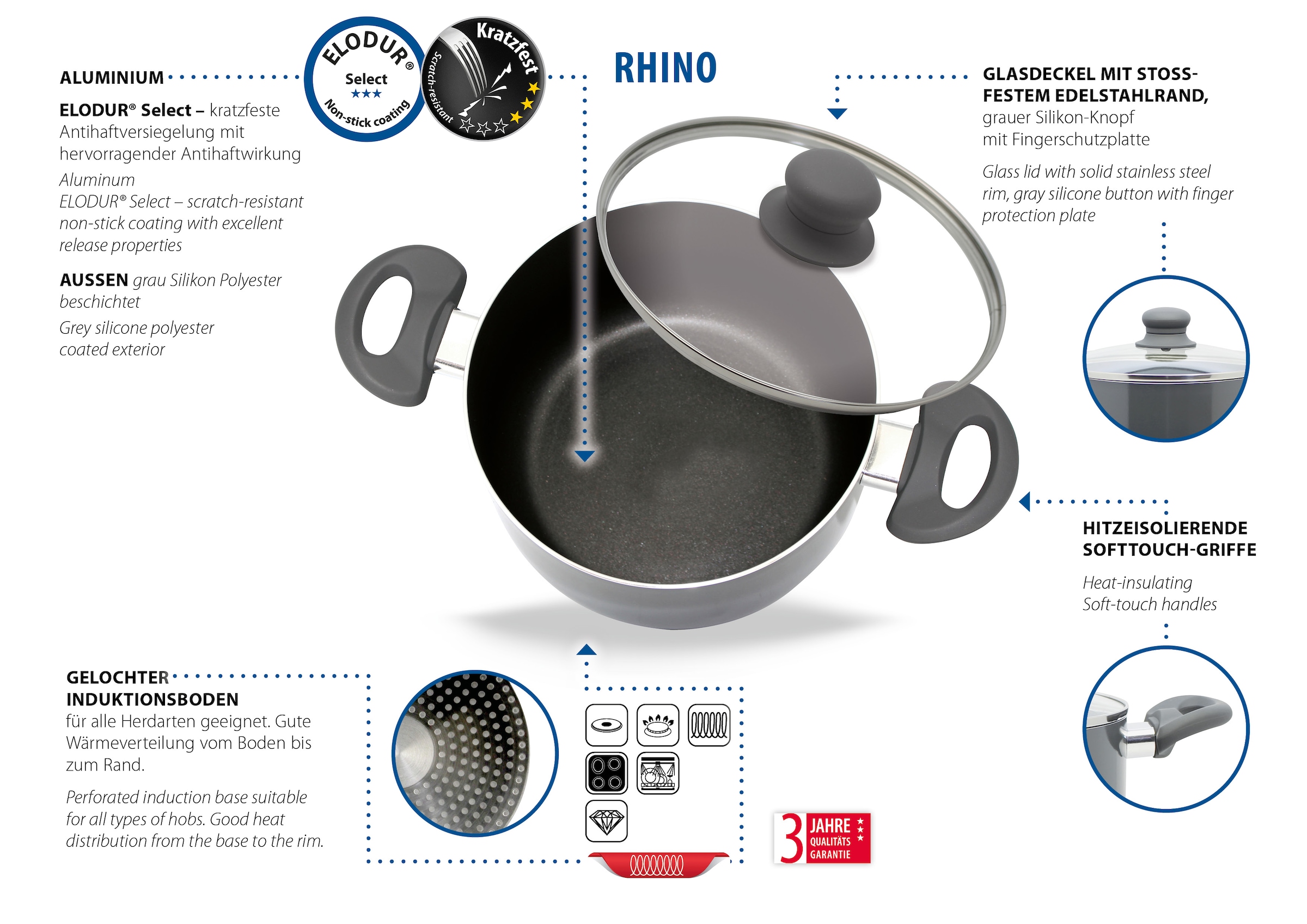Elo »Rhino Topfset 4-teilig« Set, 7 Stk. tlg. Aluminium