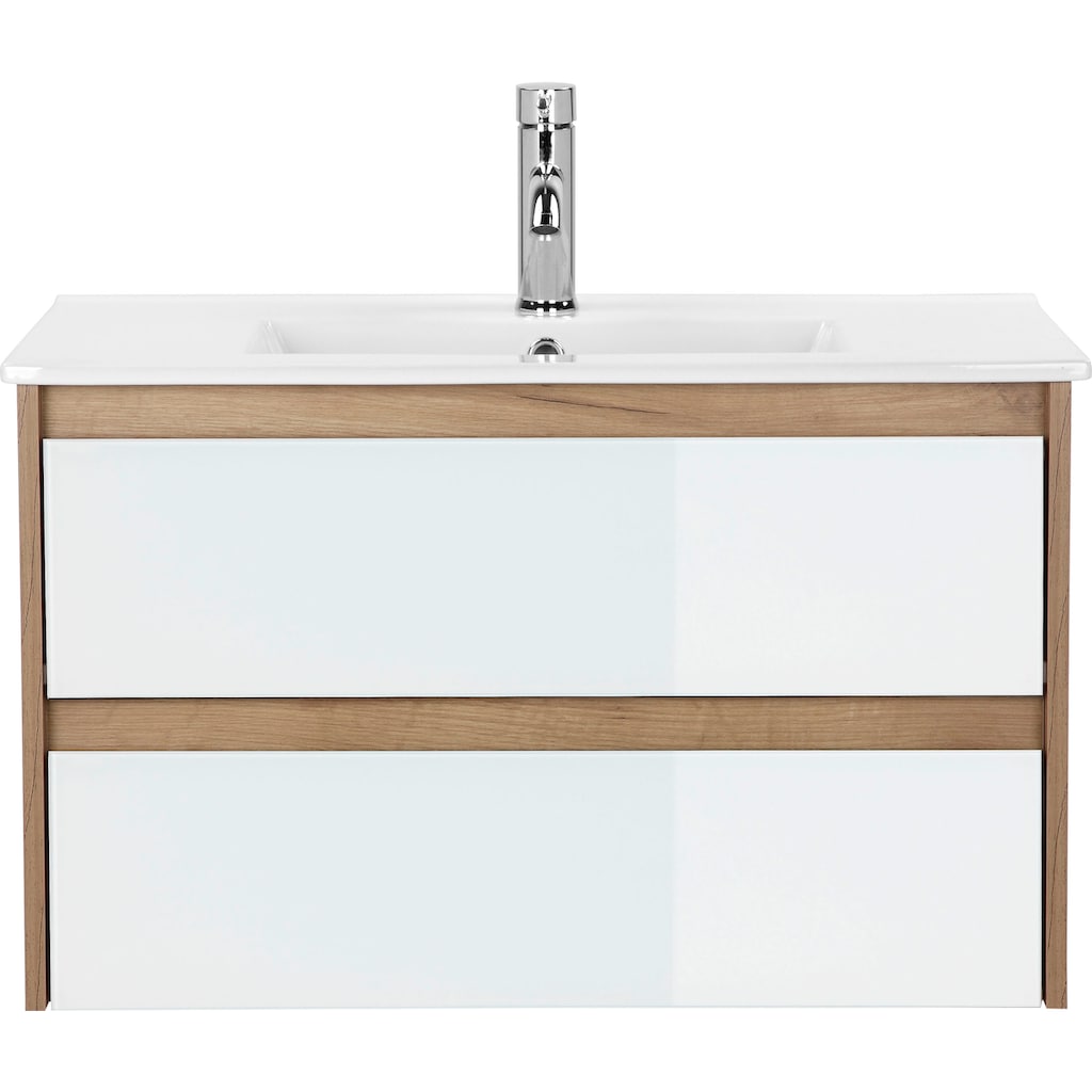 welltime Waschtisch »Torun Badezimmerschrank Unterschrank mit Glasfronten und Softclose«