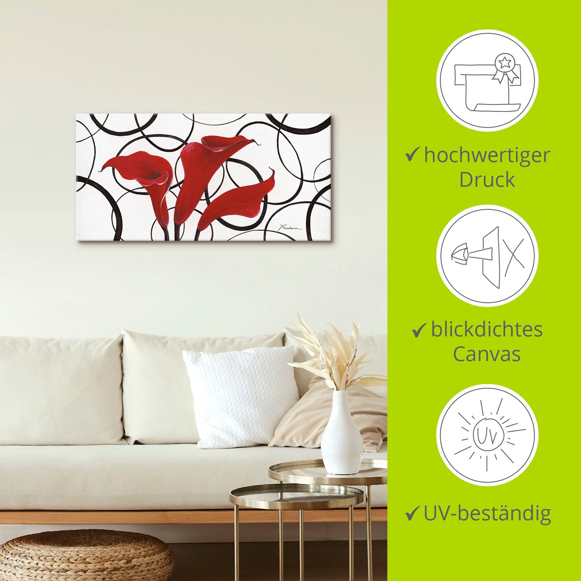 Artland Wandbild »Callas«, Blumen, (1 St.), als Leinwandbild, Wandaufkleber in verschied. Größen