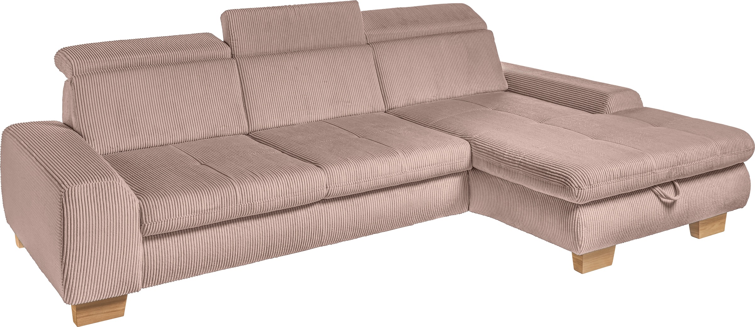 set one by Musterring Ecksofa »SO 3400 Sitzhöhe 47cm oder 49cm, Sitztiefe verstellbar, B/T: 307/195cm«, whlw. mit Funktion, Kaltschaum, in Cord, silver, Sitzhöhe 47