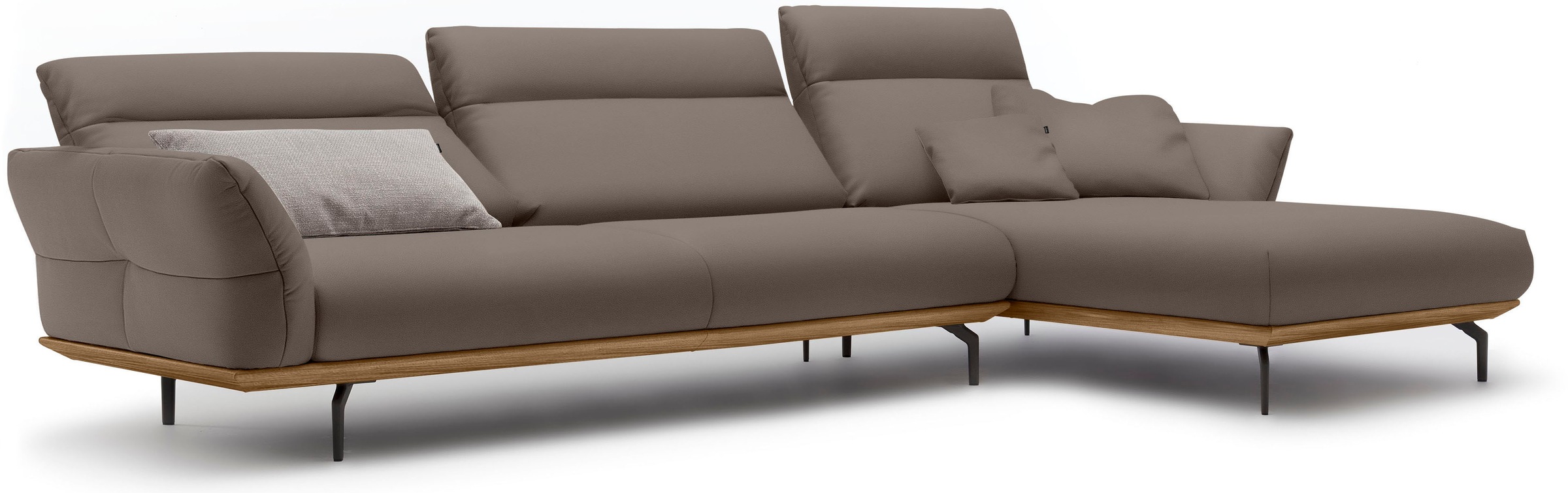 Creation BY ROLF BENZ Ecksofa »CR.460«, Sockel in Nussbaum, Winkelfüße in Umbragrau, Breite 338 cm