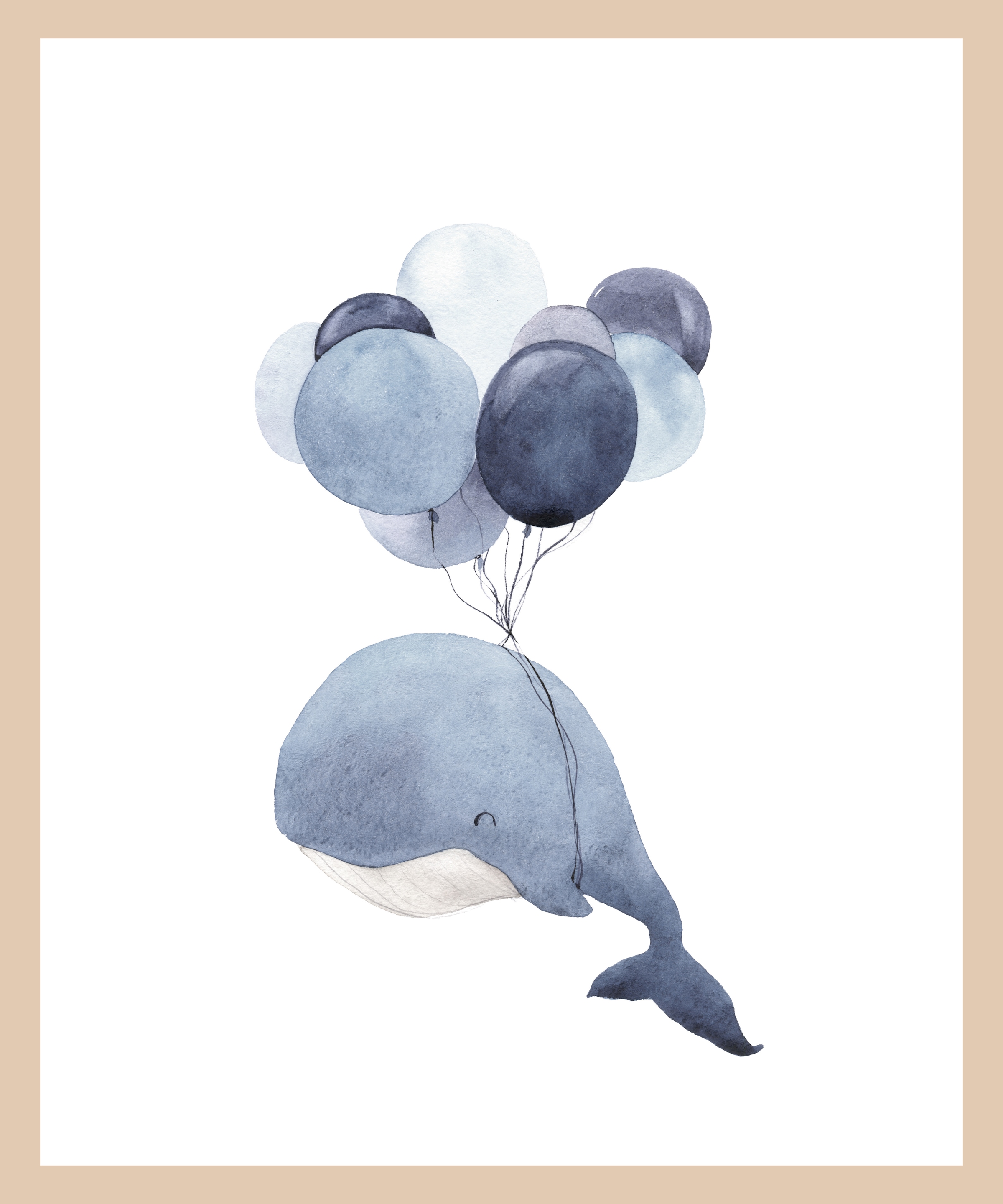 Lüttenhütt Bild mit Rahmen »oder Poster, Wal mit Luftballons«, Fantasy-Luftballon-Tiere-Wassertiere, (1 St.), HD Premium Druck