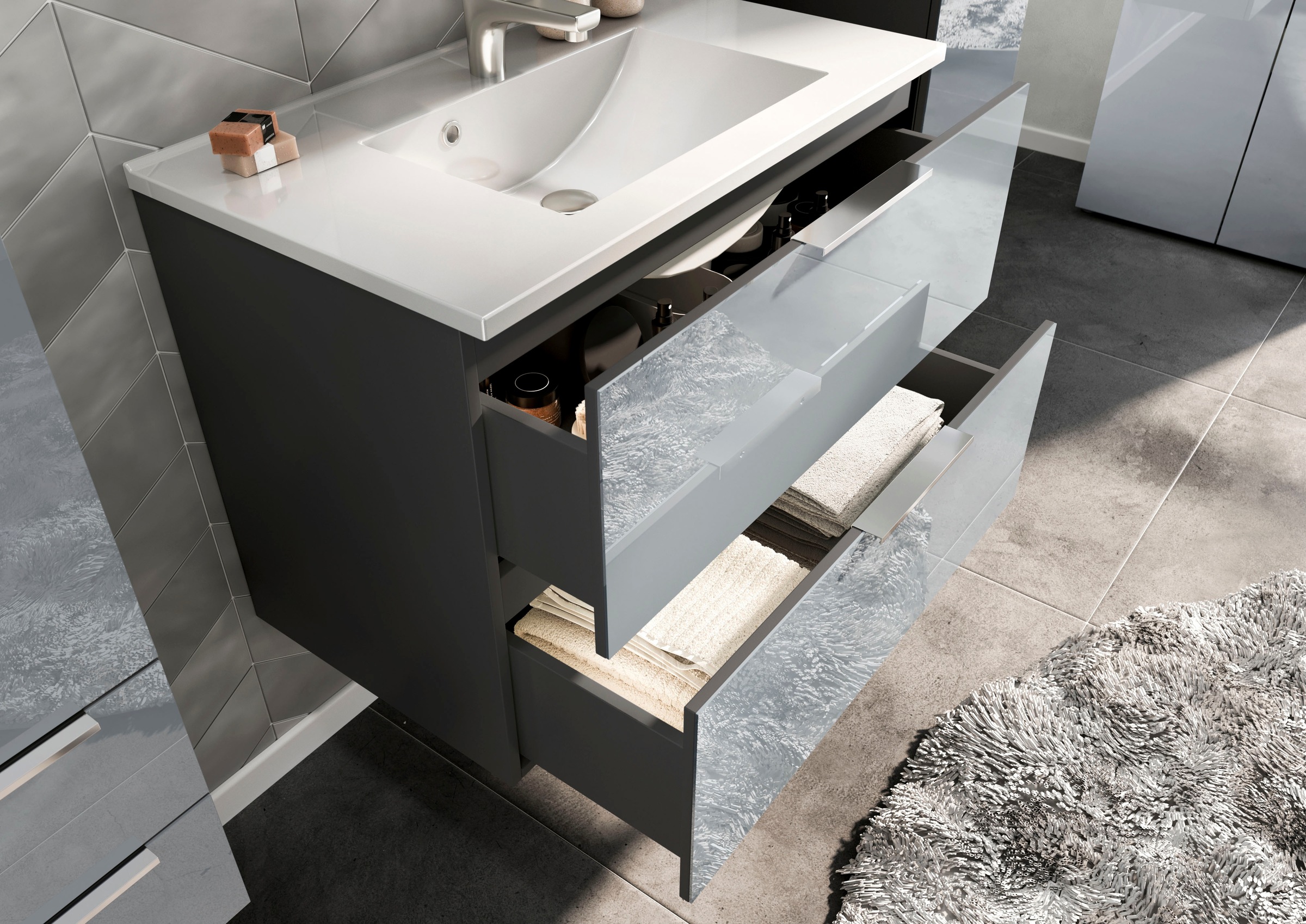 GERMANIA Badmöbel-Set »Oakland«, (4 St.), inkl. WT-Unterschrank, Spiegelschrank, Schrank und Regal