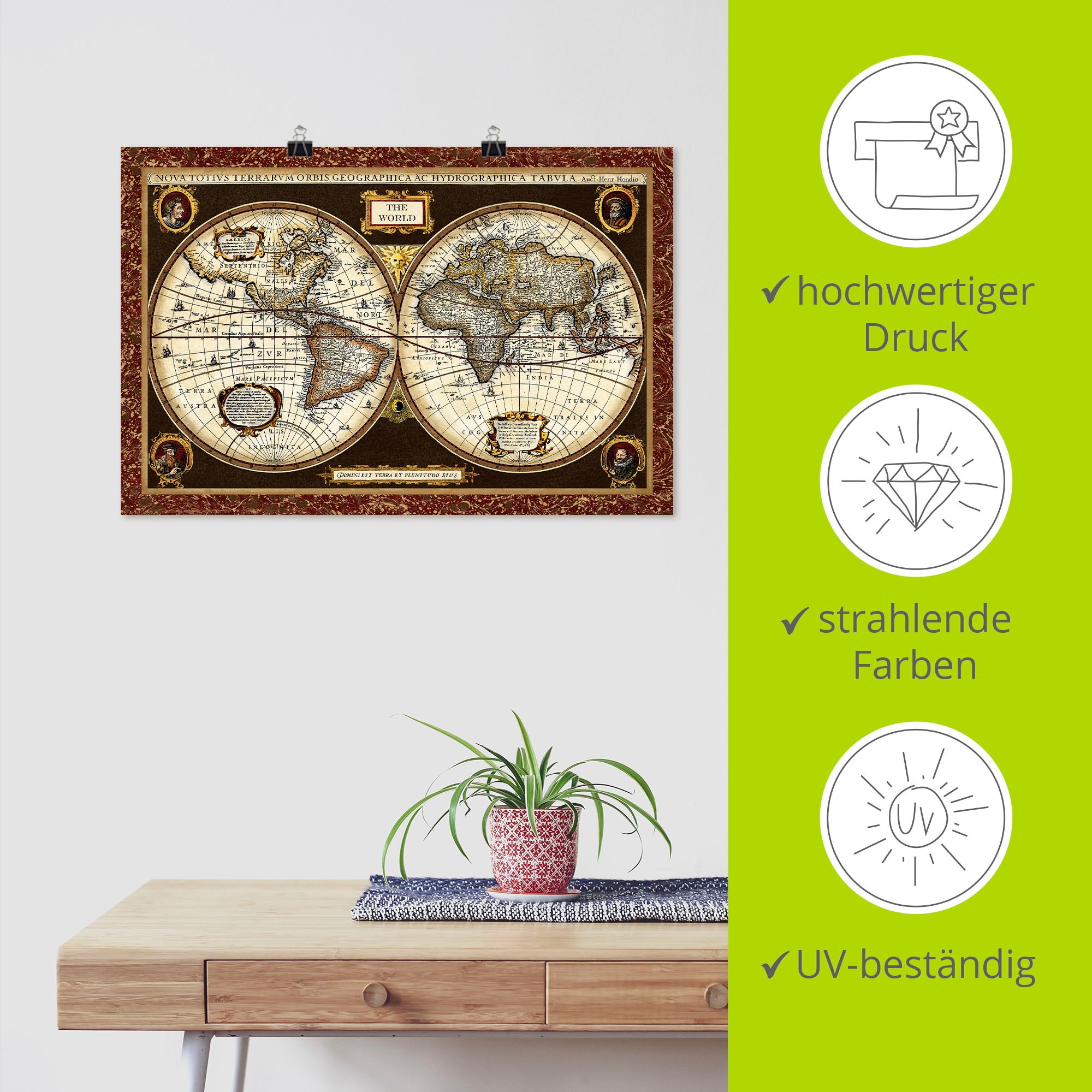 Artland Wandbild »Weltkarte«, Landkarten, (1 St.), als Alubild, Outdoorbild, Leinwandbild, Poster, Wandaufkleber