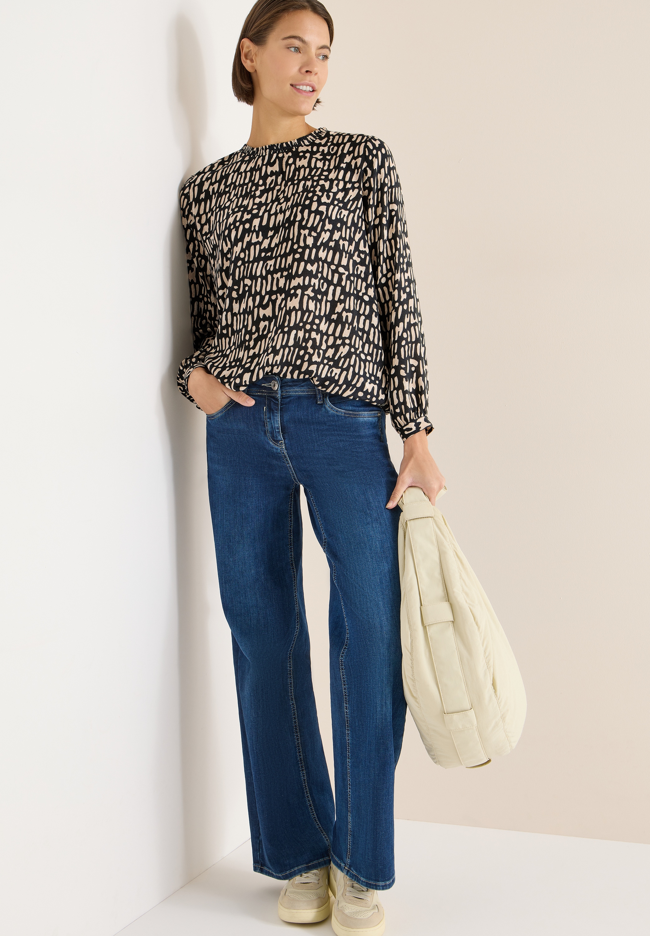 Cecil Langarmbluse mit Smock-Ausschnitt und grafischem Muster