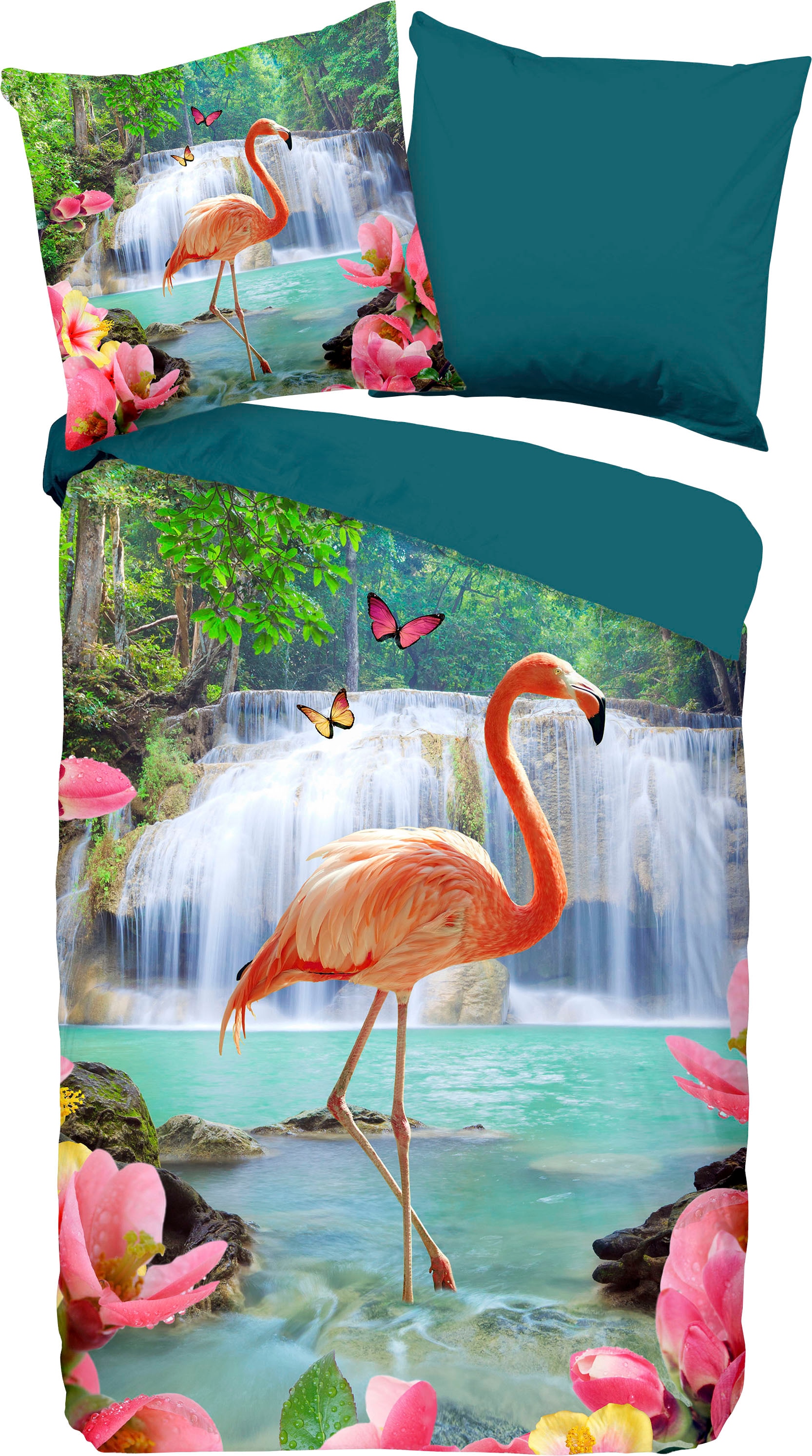 PURE luxury collection Wendebettwäsche »Flamingo«, Mikrofaser, 135x200, Pflegeleicht, Reißverschluss, Wende, Tropen