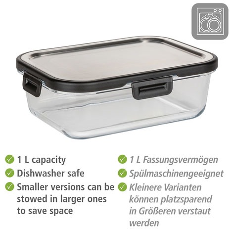 WENKO Frischhaltedose »Steel«, (1 tlg.), Deckel aus rostfreiem Edelstahl