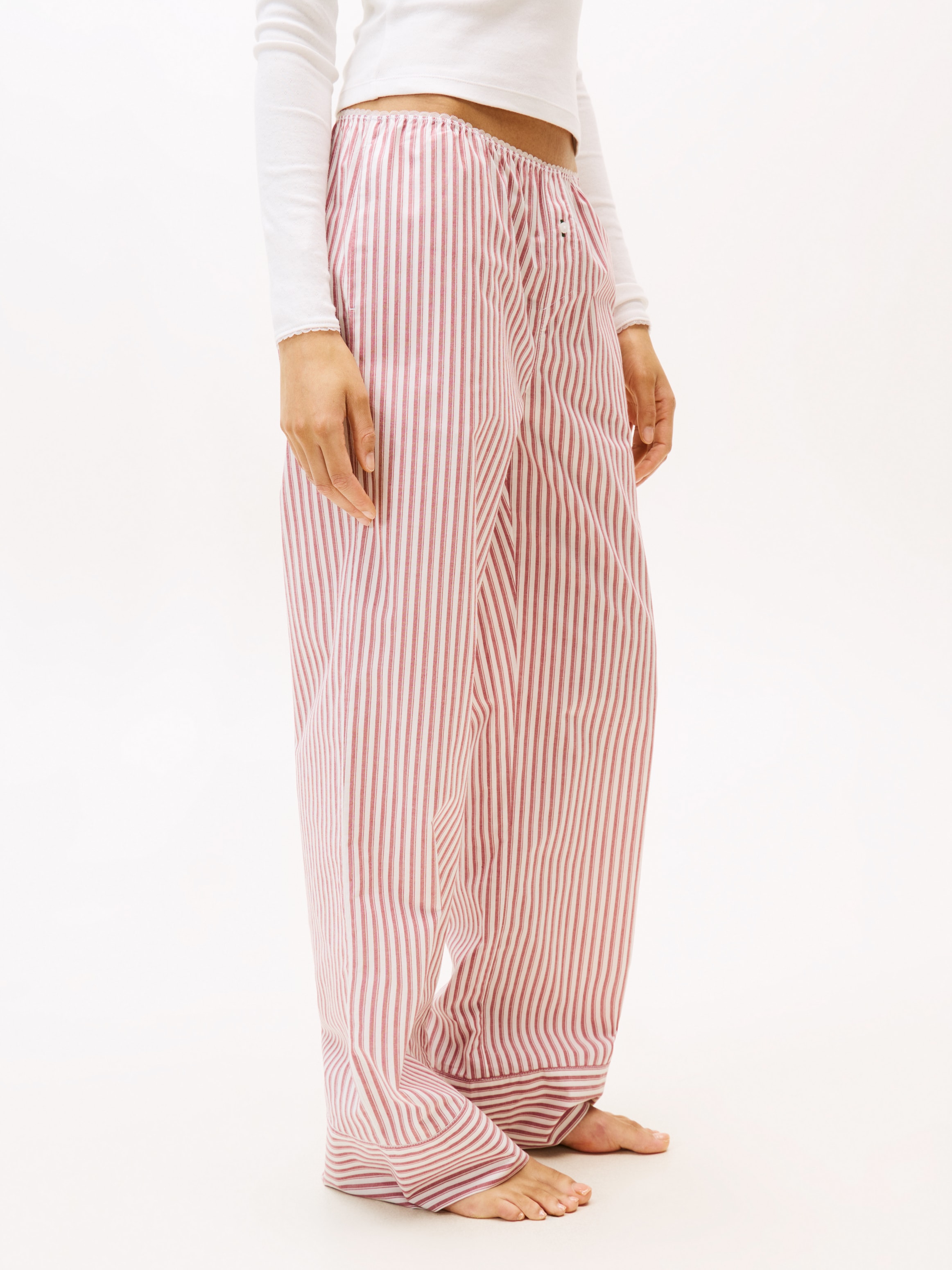 Tommy Hilfiger Underwear Pyjama »POINTELLE POPLIN« Set, 2 tlg. relaxed fit, Oberteil mit quadratischem Ausschnitt, Hose gestreift