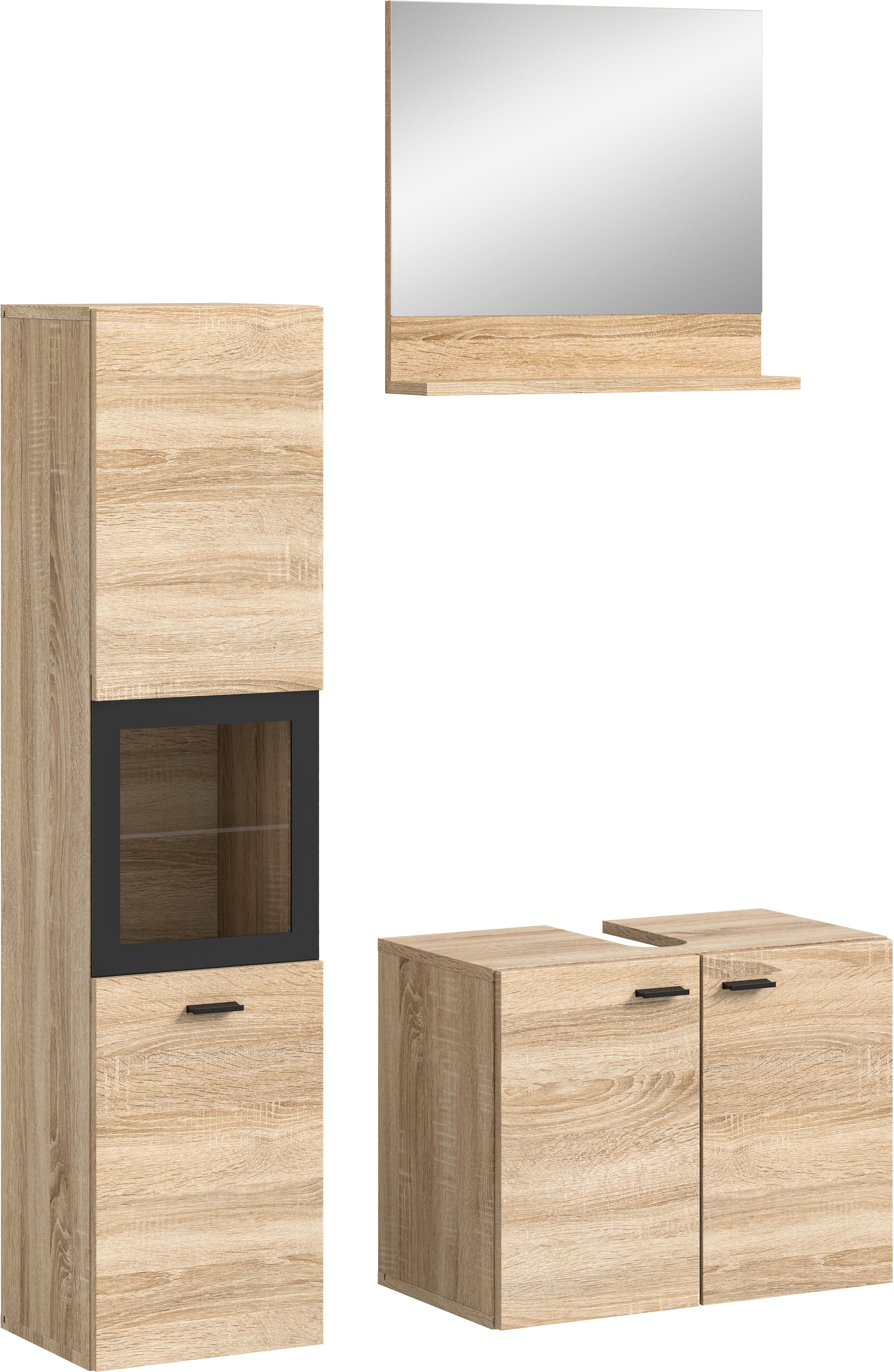 welltime Badmöbel-Set »Tampa, Breite 102cm, 3-teilig«, (3 St.), Waschbeckenunterschrank, Spiegel, Hochschrank