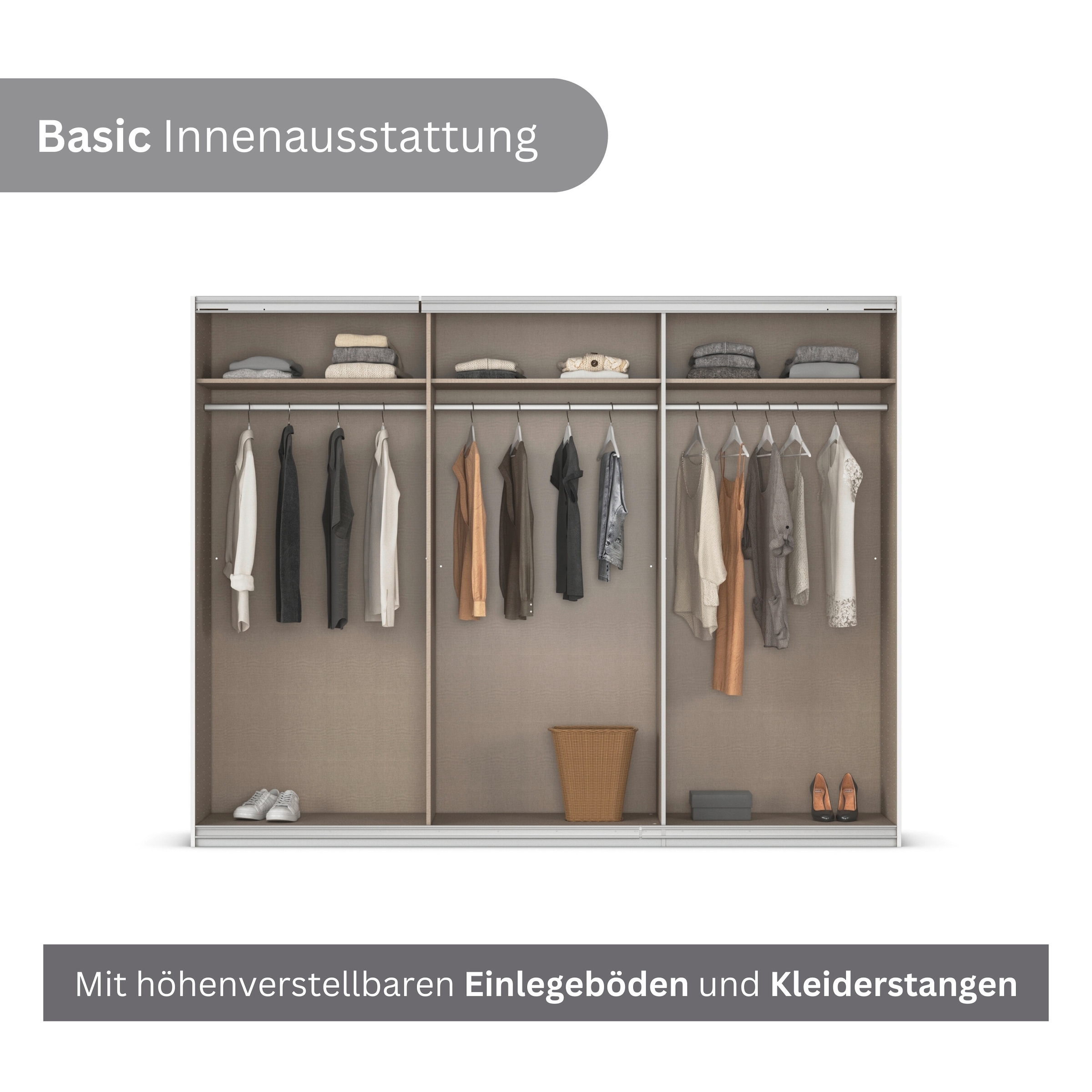 OTTO home Kleiderschrank »Schwebetürenschrank Schrank Garderobe Wäscheschrank BAVENO« in 3 Ausstattungen BASIC/CLASSIC/PREMIUM (mit Soft-Close-Funktion),  in moderner Loft-Optik mit Griffleisten aus Metall MADE IN GERMANY