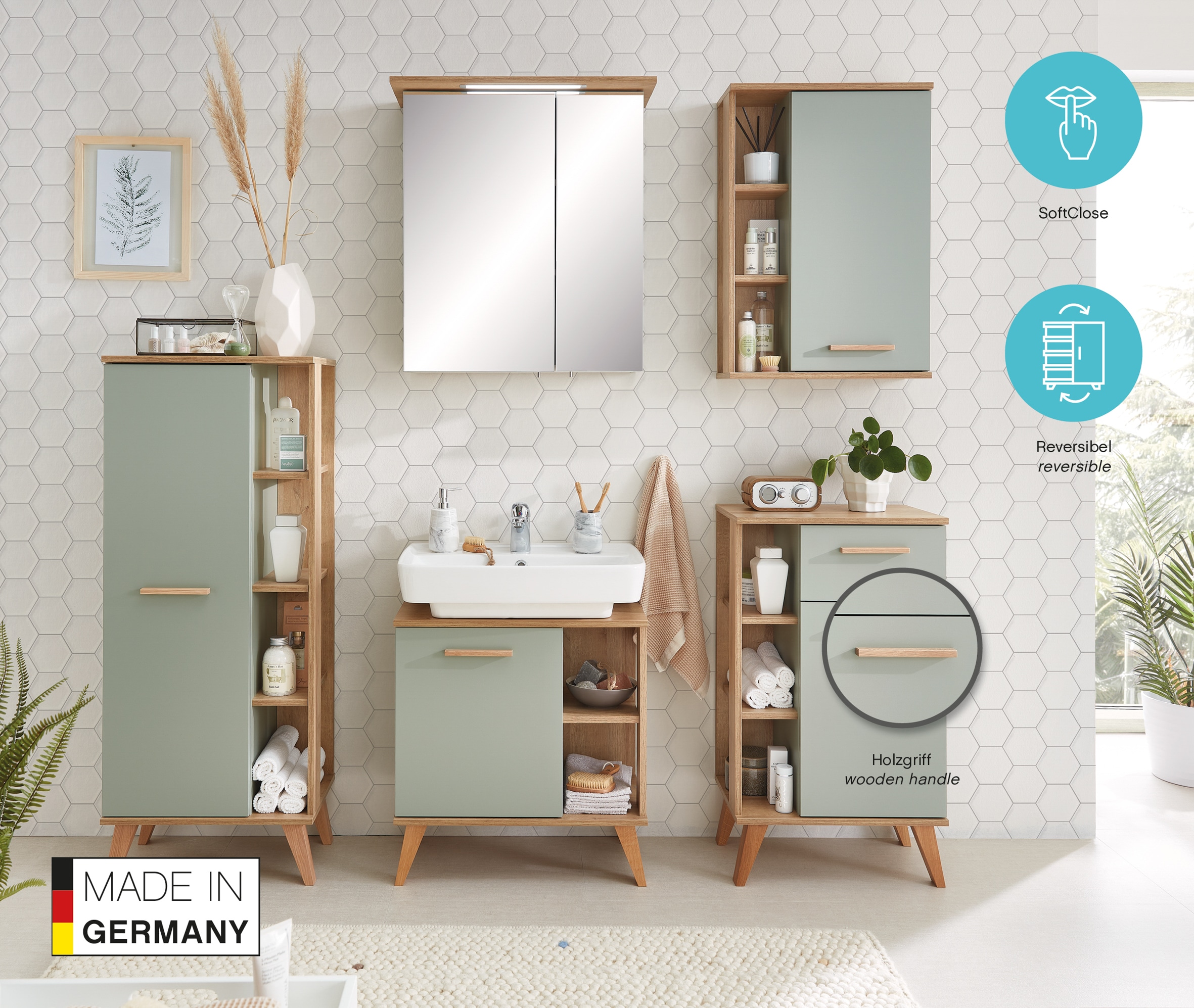 Saphir Badmöbel-Set »Quickset 3-teilig, Waschbeckenunterschrank mit LED-Spiegelschrank« 3 Stk. tlg.