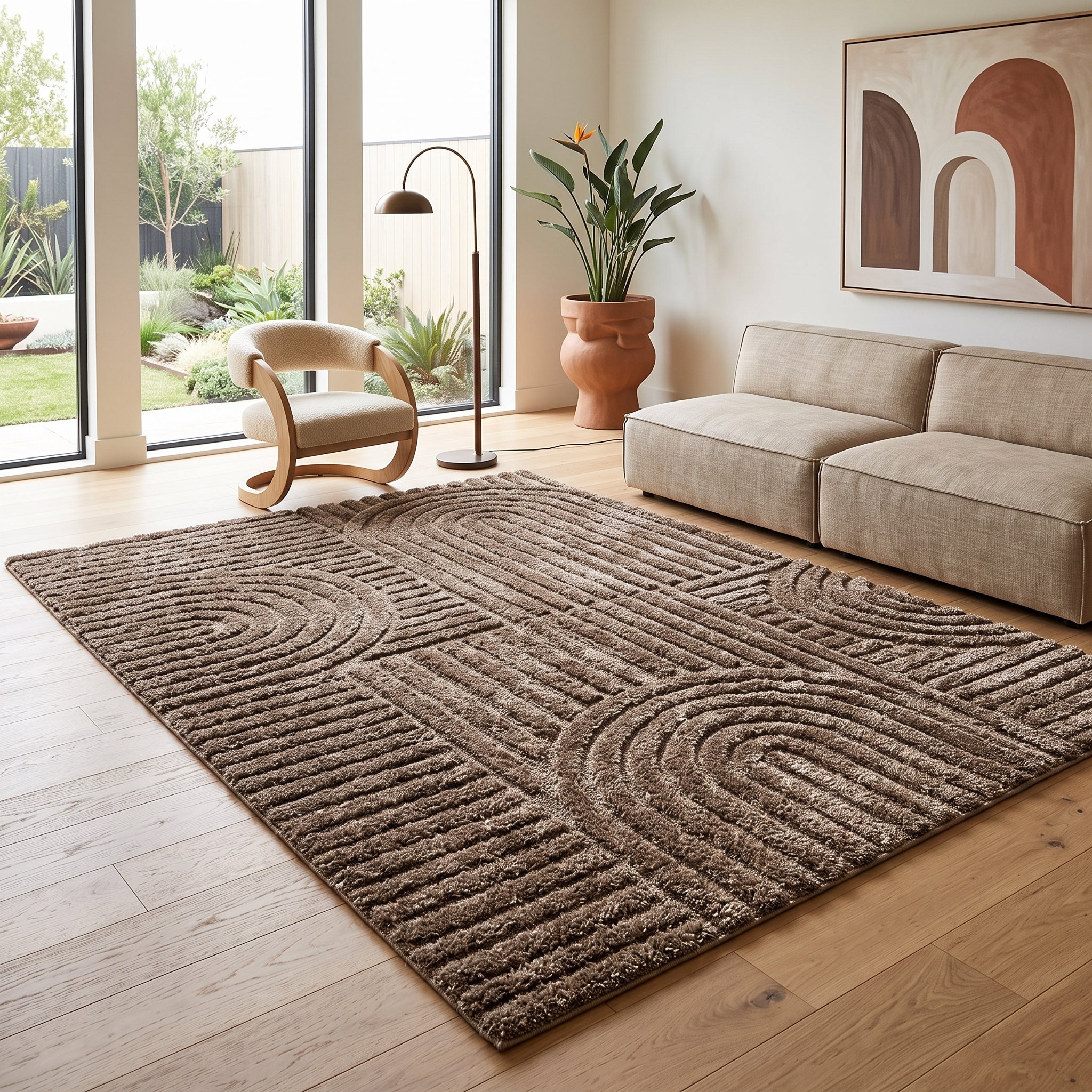 OTTO home Teppich »Jonne, Boho-Design, Scandi, Designteppich« rechteckig 20 mm Höhe Hoch-Tief, 3D Optik, skandinavischer Stil, Wohnzimmer, Schlafzimmer