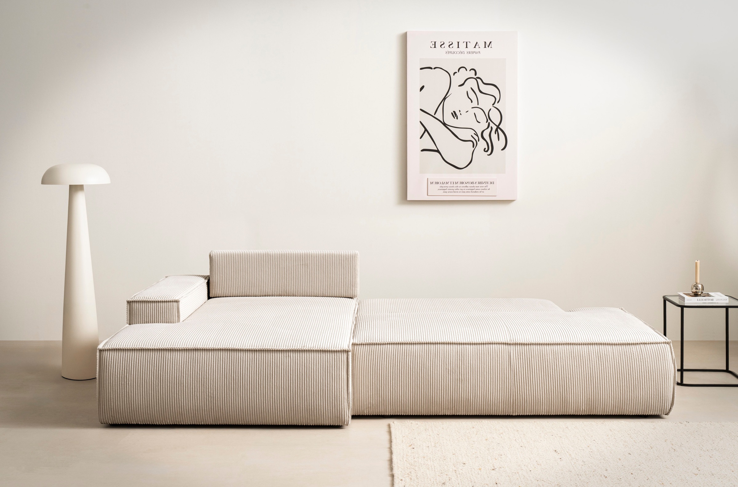 Home affaire Ecksofa »SHERWOOD, Schlafsofa in L-Form offen (275cm), Cord, Leinenoptik«, Schlaffunktion und Bettkasten, Kedernaht, hoher Sitz- & Liegekomfort