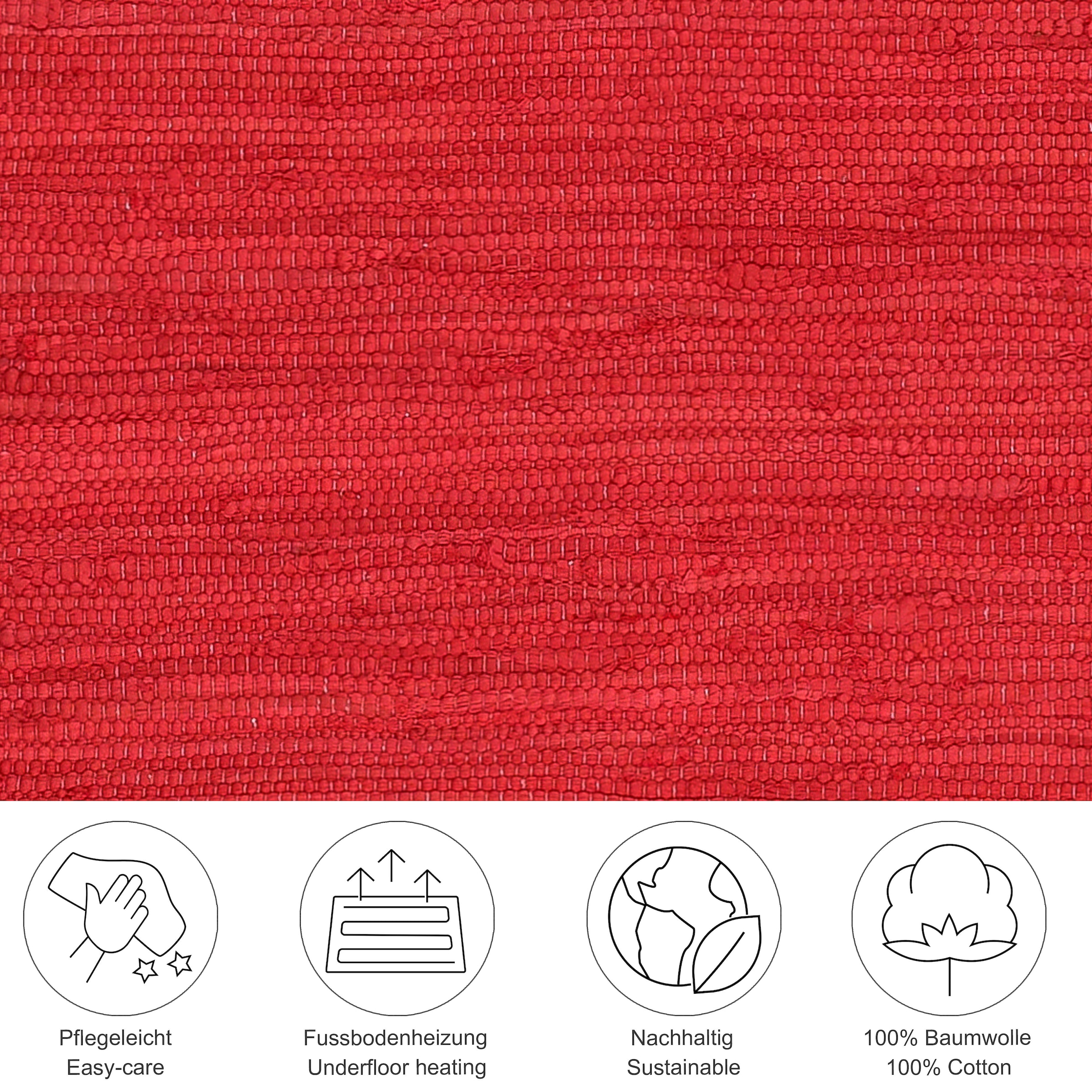 THEKO Teppich »Happy Cotton«, rechteckig, 5 mm Höhe, Handweb Teppich, Flachgewebe, reine Baumwolle, handgewebt, mit Fransen