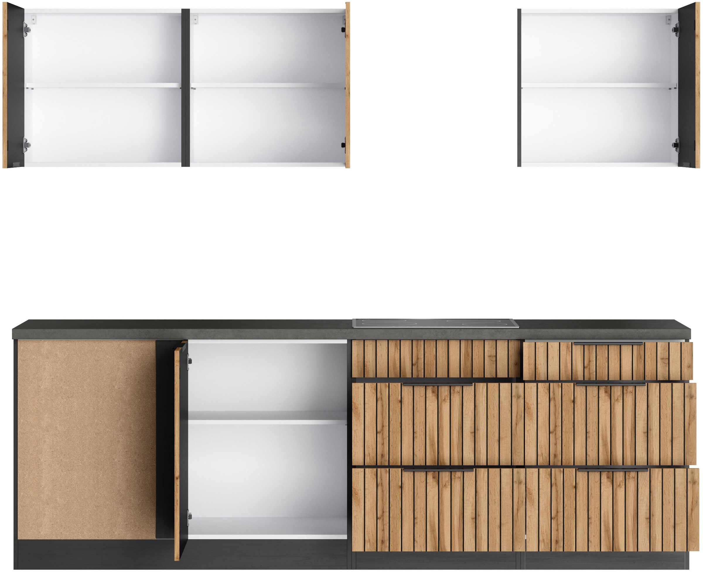 KOCHSTATION Winkelküche »KS-Lagos, Stellbreite 240/240 cm, wahlweise mit E-Geräten«, Ceran-oder Induktionskochfeld,Kühlschrank,Spüle edelstahl oder schwarz