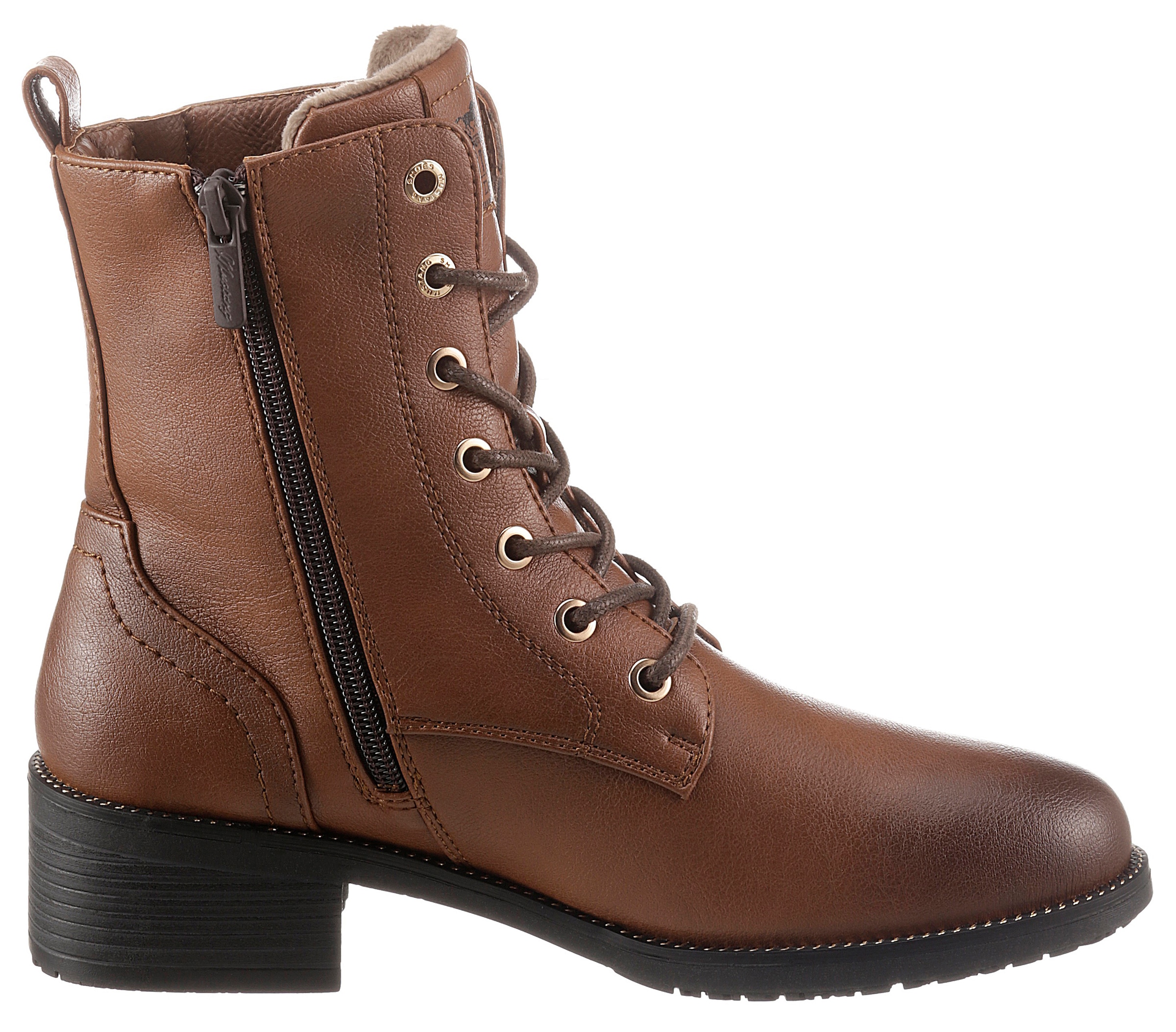 Mustang Shoes Schnürstiefelette, Schnürboots, Blockabsatz, mit praktischem Innenreißverschluss