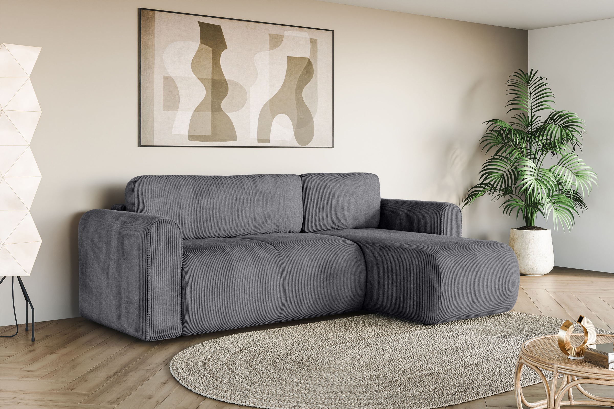 INOSIGN Ecksofa »Zacharia wahlweise Schlafsofa mit Bettkasten, B/T/H 250/166/86 cm«, L-Form mit Wellenunterfederung, Recamiere beidseitig montierbar