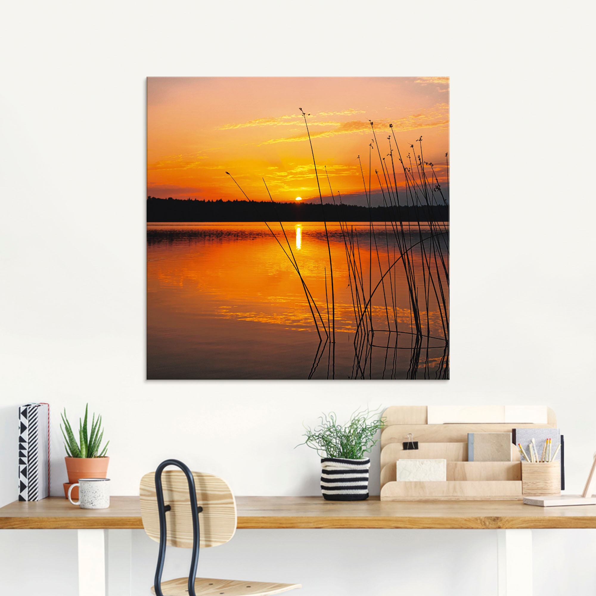 Artland Glasbild »Landschaft mit Sonnenaufgang«, Sonnenaufgang & -untergang, (1 St.), in verschiedenen Größen