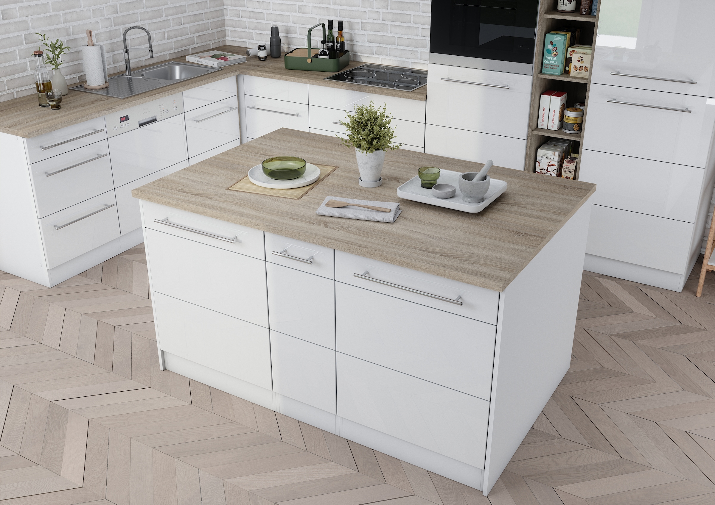 KOCHSTATION Kücheninsel »KS-Wien«, Breite 153 cm, MDF-Fronten, Flaschenregal
