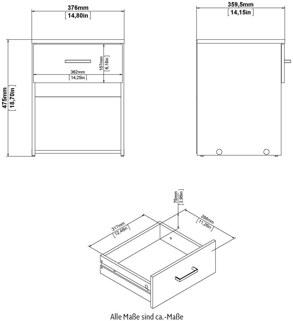 INOSIGN Nachtkommode »Spce«, Mit grauem Stangengriff, einfache Selbstmontage, für Schlafzimmer