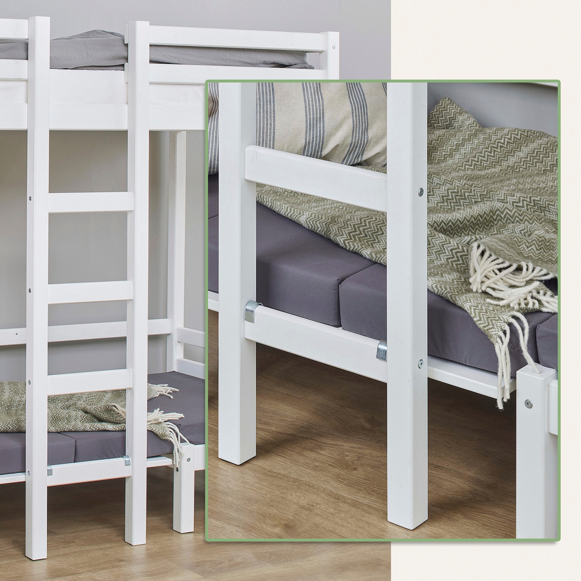 Hoppekids Hochbett »Kinderbett ECO Dream, Einzelbett, Juniorbett 90x200«, 5 verschiedene Farben: Weiß, Grün, Blau, Rosa, Grau