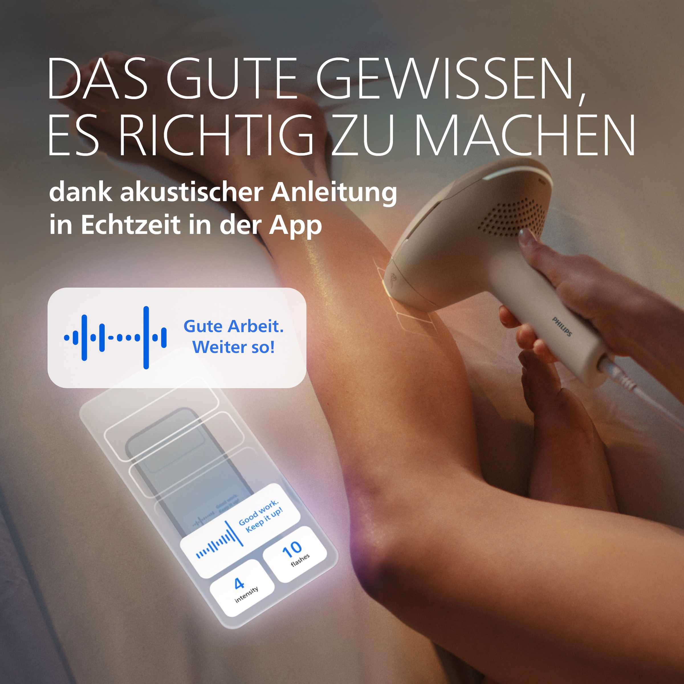 Philips IPL-Haarentferner »Philips Lumea Series 9900 Pro BRC342/00« 4 Aufsätze (Körper, Gesicht, Achseln, Bikinizone), Audioführung