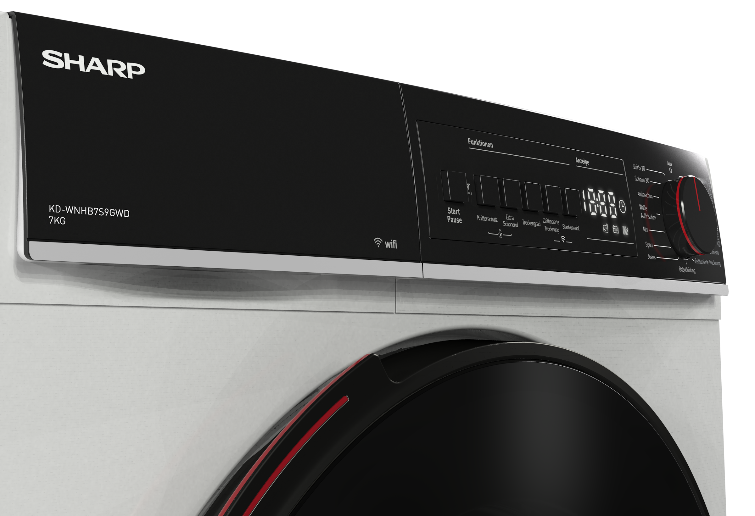 Sharp Wärmepumpentrockner »KD-WNHB7S9GWD-DE« Mid class 7kg / +WIFI / EEK D / 2 Tasten / XXL-Tür voll-schwarz / Weiß