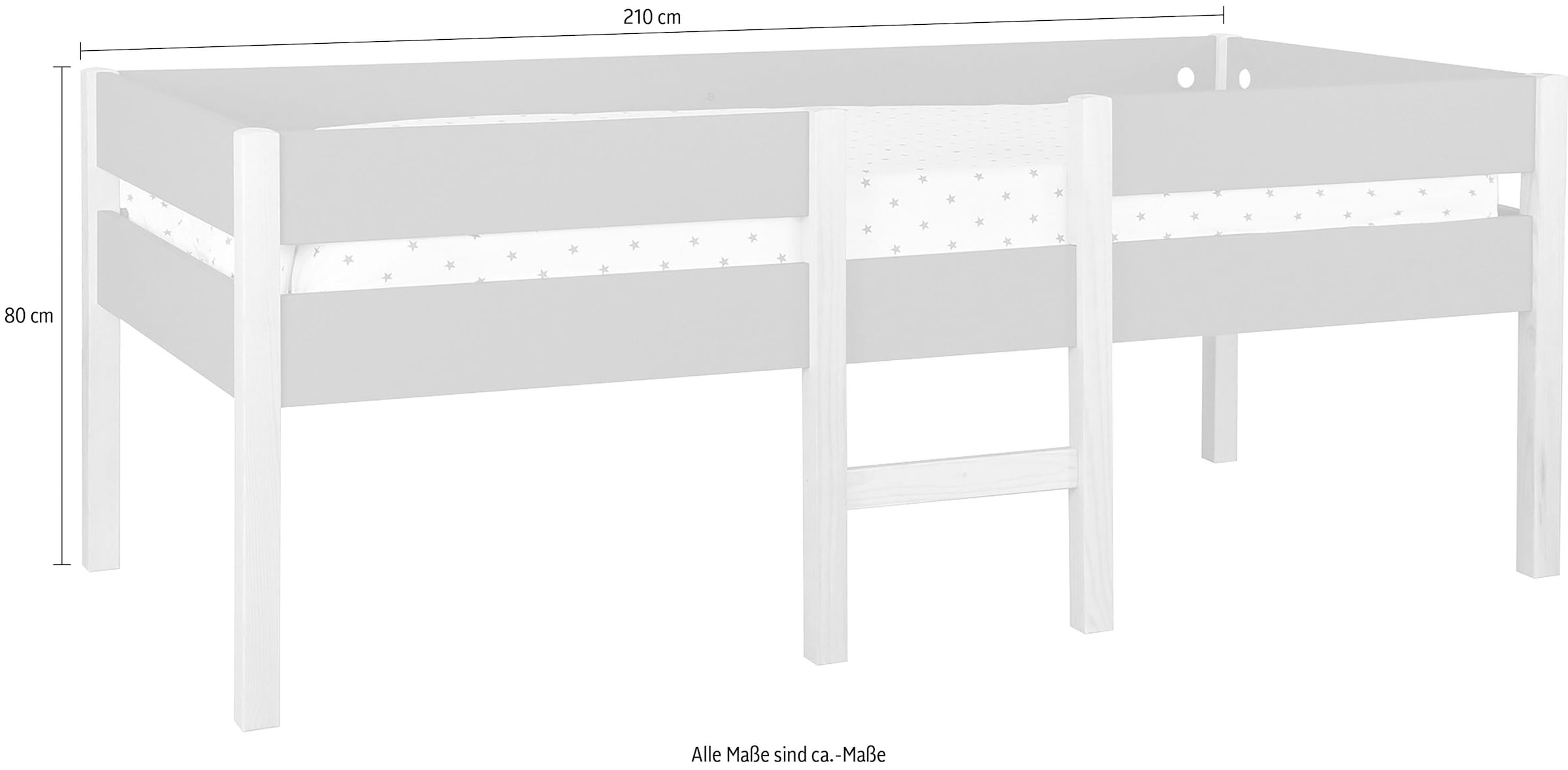 Lüttenhütt Hochbett »Lizzi«, (5 St., mit Leiter und 2 Schubladen, inkl. Lattenrost), mit Leiter und 2 Schubladen, inkl. Lattenrost