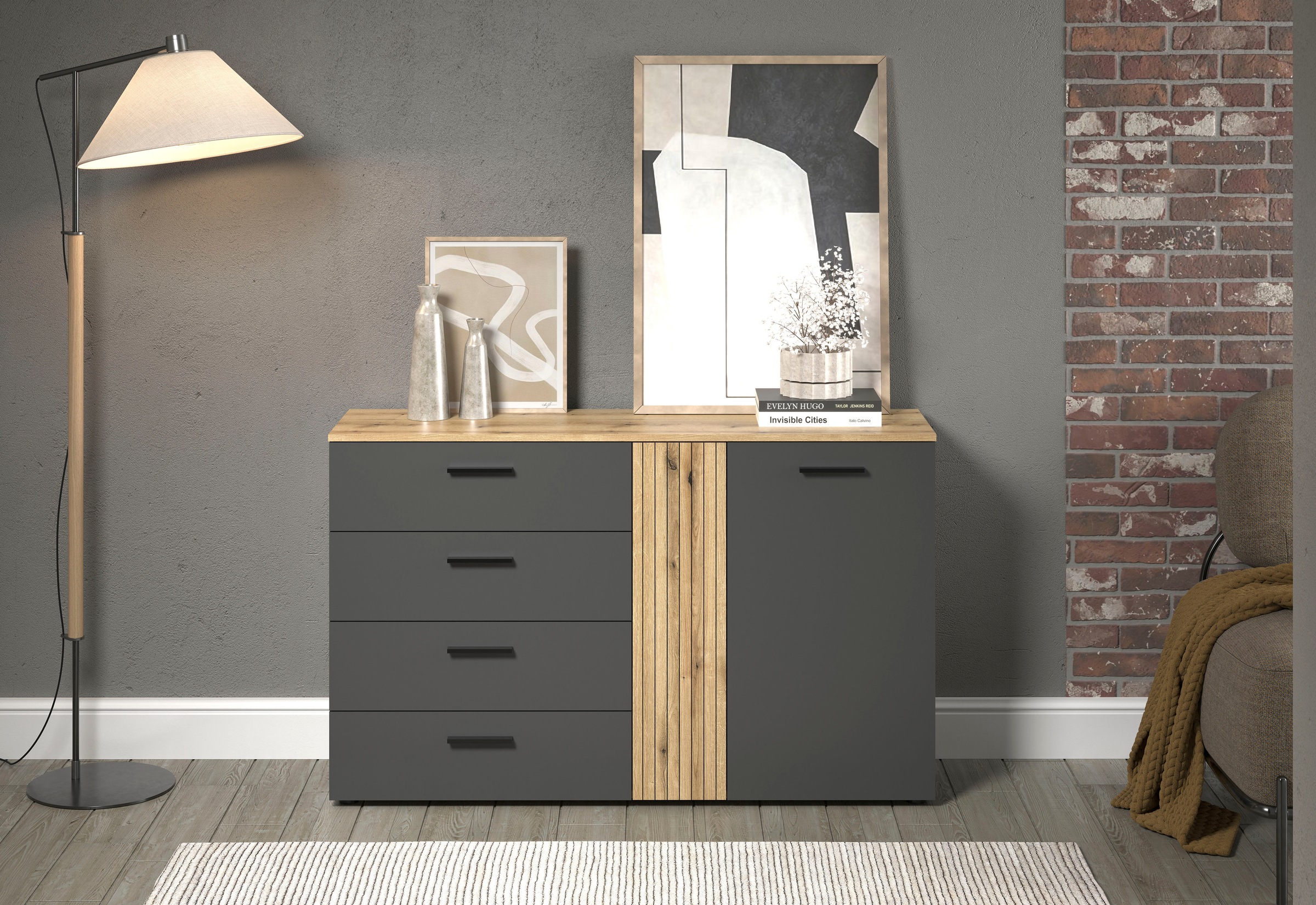 Home affaire Kommode »Estepona« 1 Stk. tlg. Sideboard mit voll ausziehbaren Schubladen - (B/T/H) 139/38/86 cm