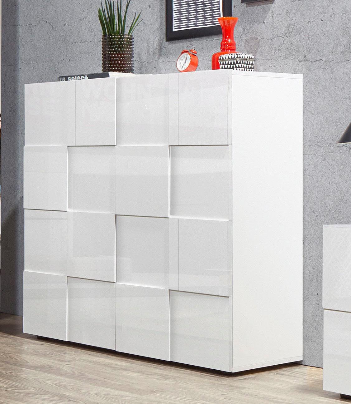 INOSIGN Highboard »Dama Höhe 111 cm, Breite 121 cm, Kommode 2 Türen, Hochkommode«, Front in 3D-Optik, viel Stauraum, verschiedene Farben