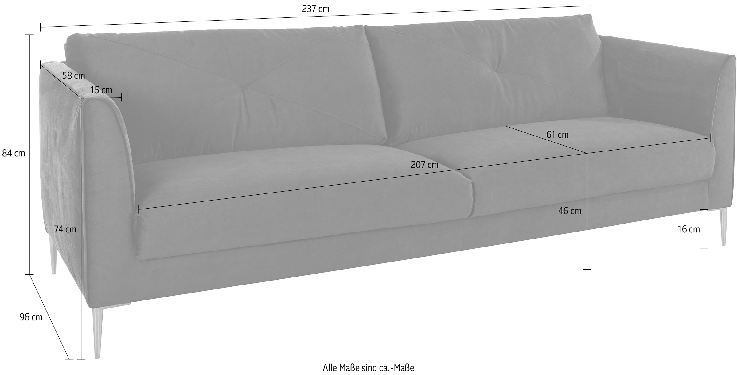 Guido Maria Kretschmer Home&Living 2,5-Sitzer »Chilltime, elegant und bequem, Komfortsitzhöhe 46cm, Breite 237cm«, mit eleganter Kreuznaht in den Rückenkissen, Breite 237 cm
